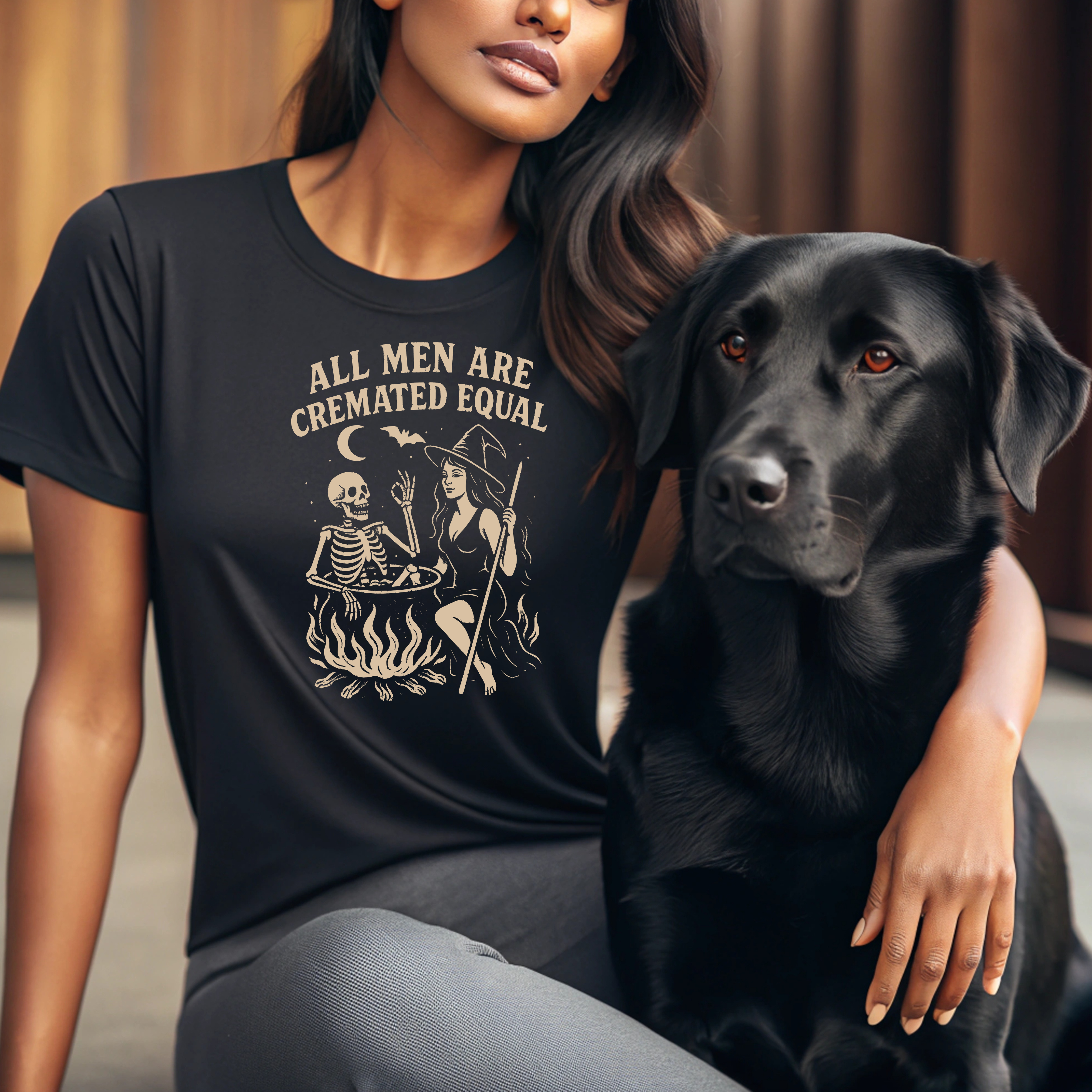 All Men Are Cremated Equal Women's Graphic Tee, Halloween Shirt, Witchy Apparel, Cute Tee for Spooky Season, Gift for Her