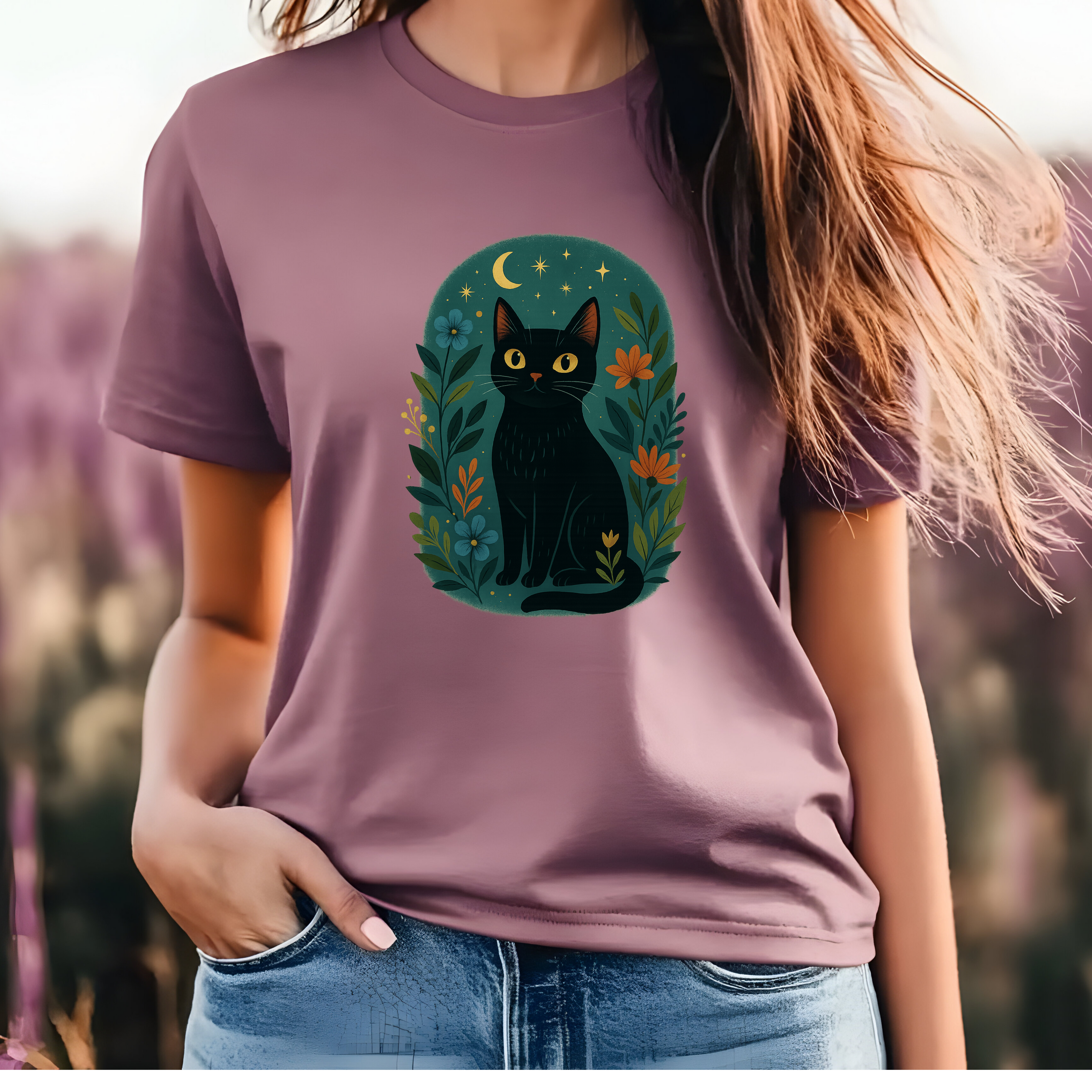 Black Cat Tee, Cute Cat Shirt for Cat Lovers, Cozy Gift for Pet Lovers, Halloween Outfit, Casual Everyday Wear, Mystical Tee