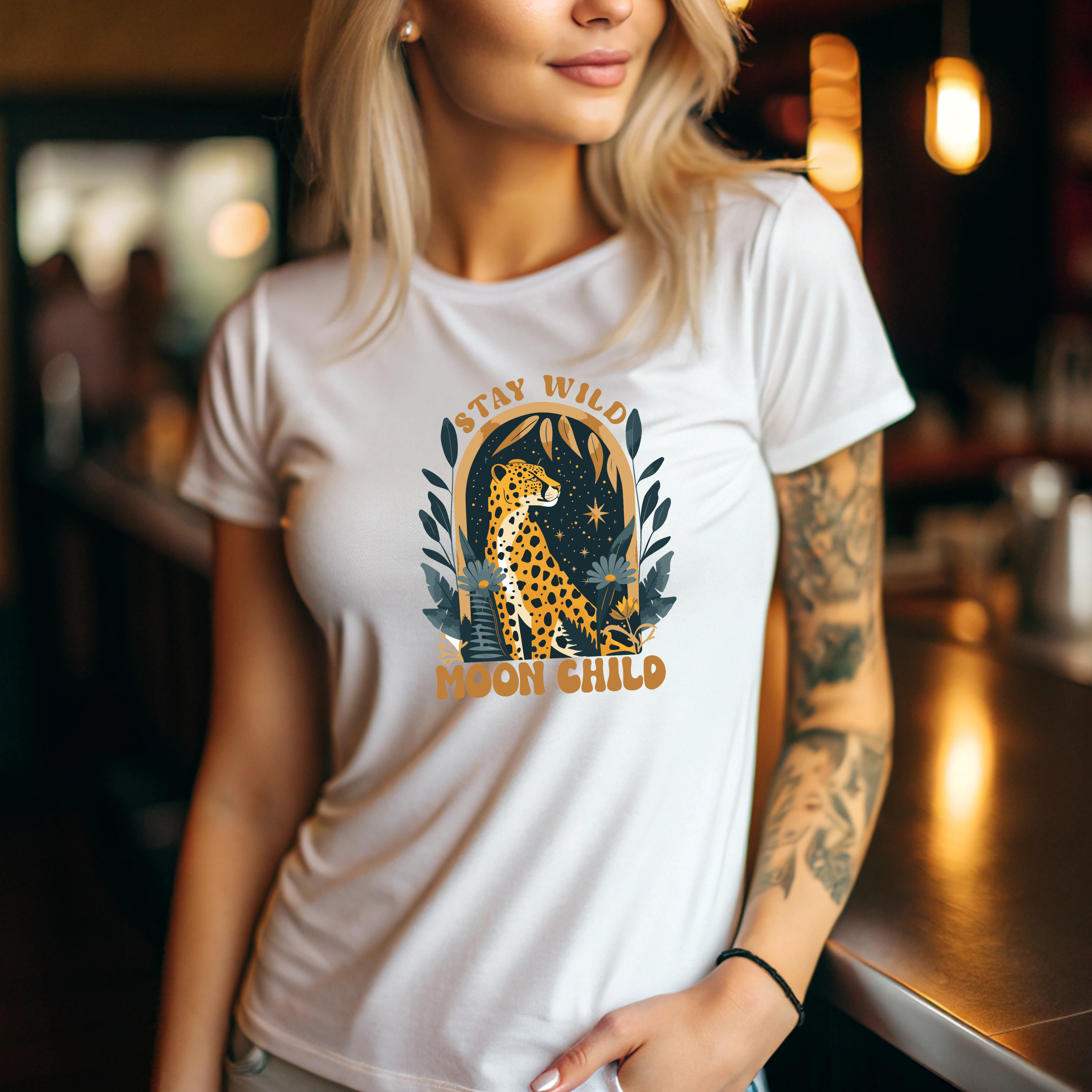 Boho Tee - Moon Child, Stay Wild Moon Child, Cheetah Print, Nature Lovers
