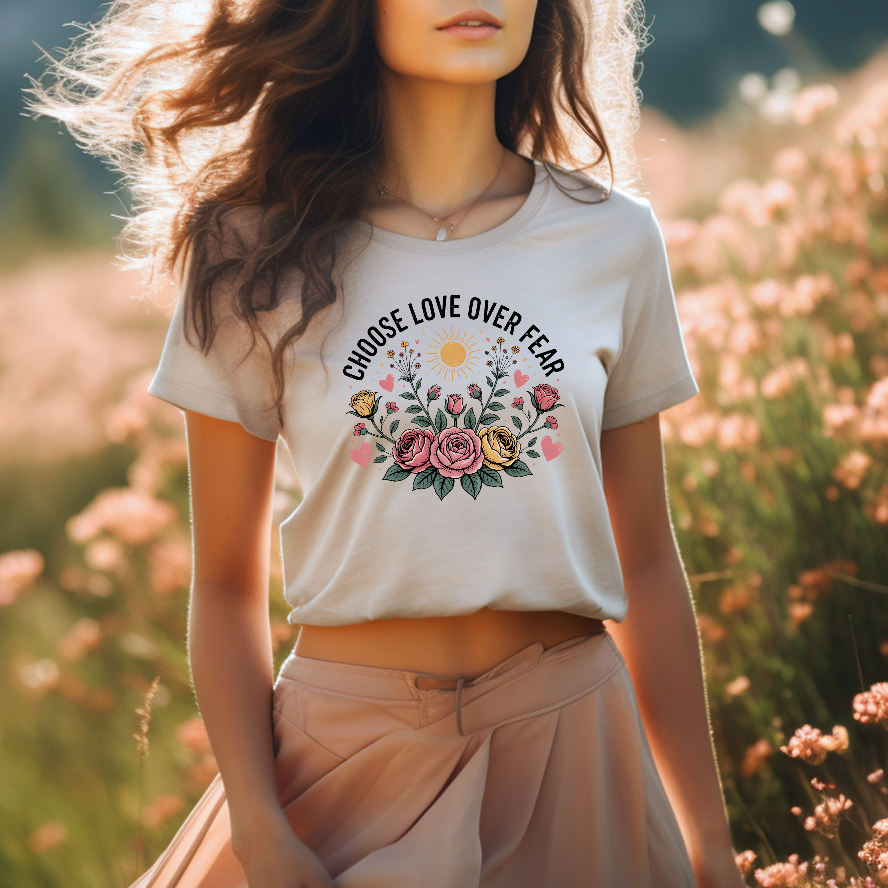Boho Floral Tee - Choose Love over Fear, Inspirational Gift