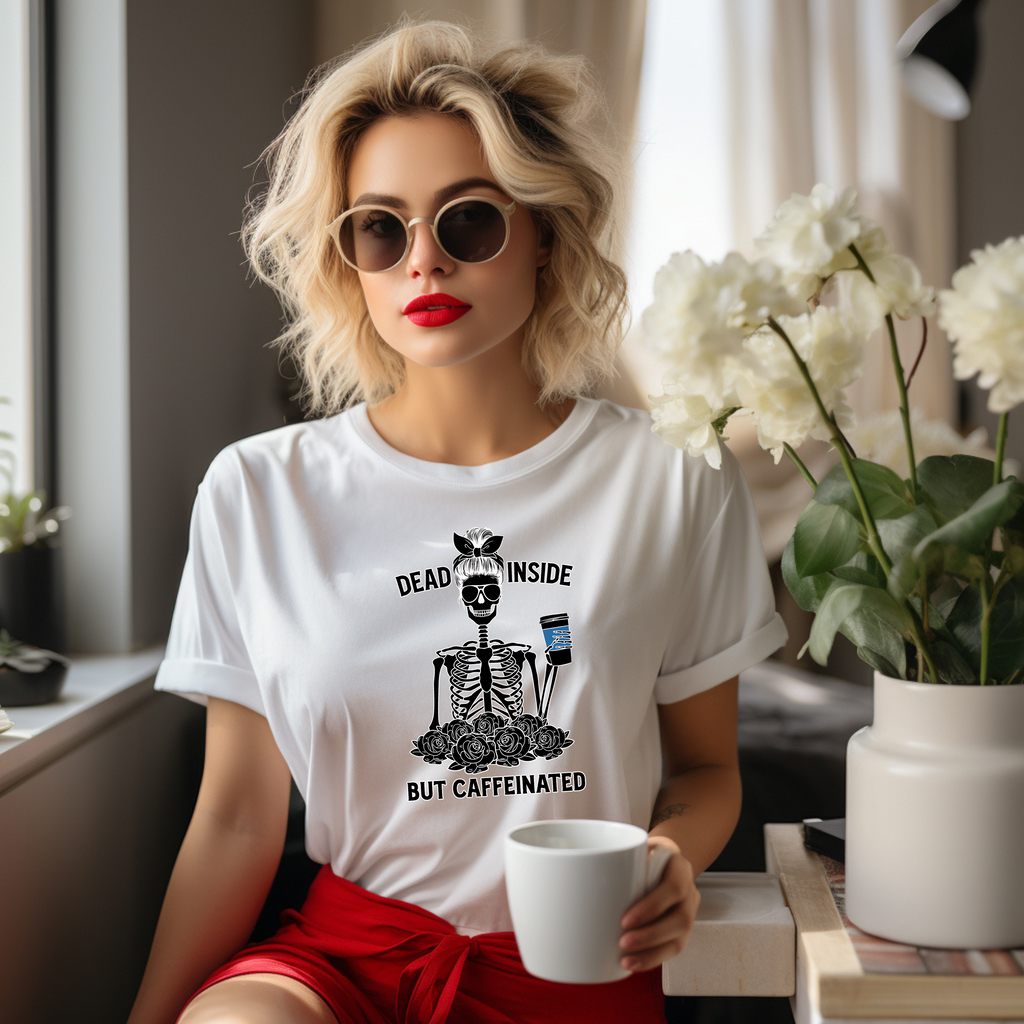 Dead Inside but Caffeinated Women's Tee - Skeleton Coffee Lovers Shirt