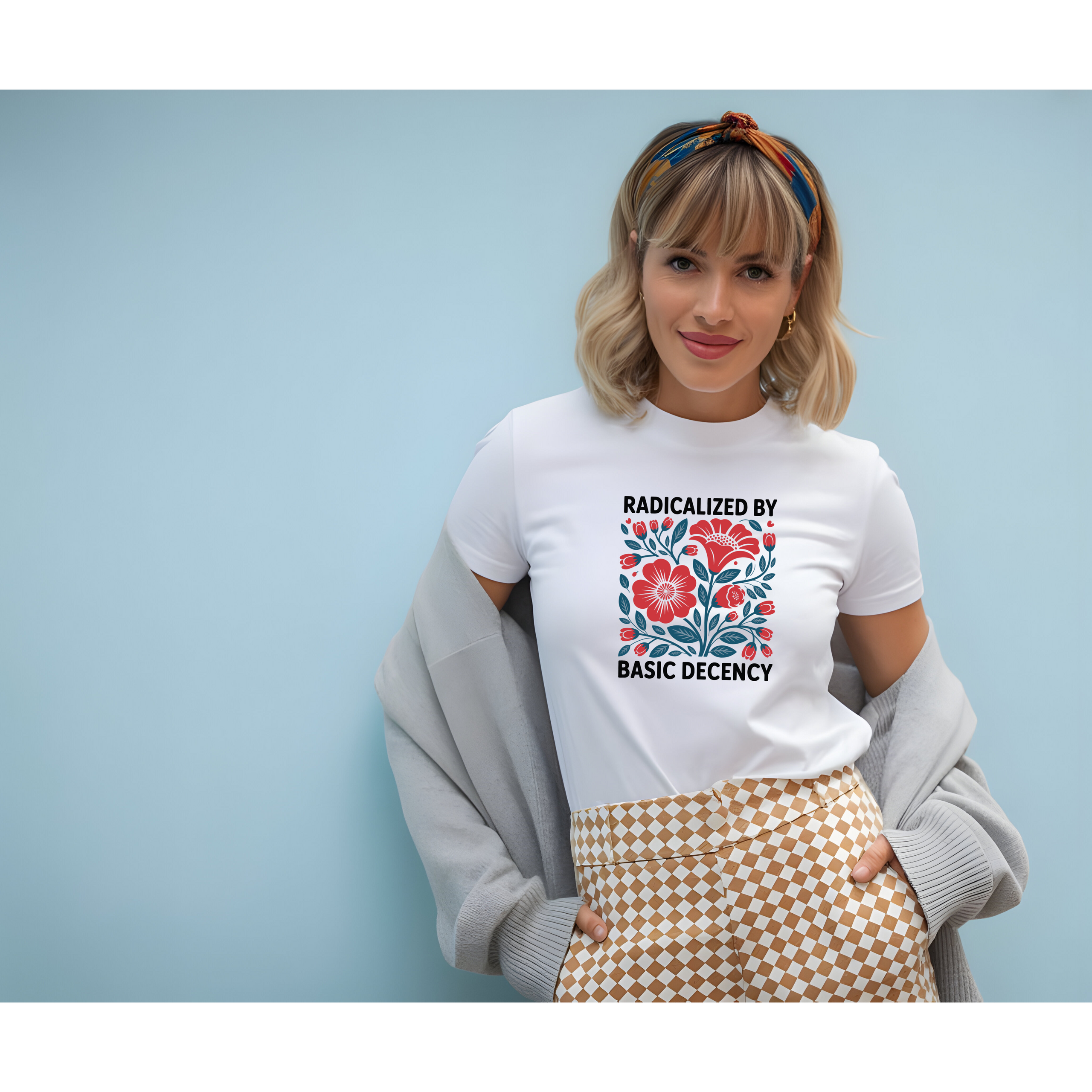 Radicalized by Basic Decency Floral Tee