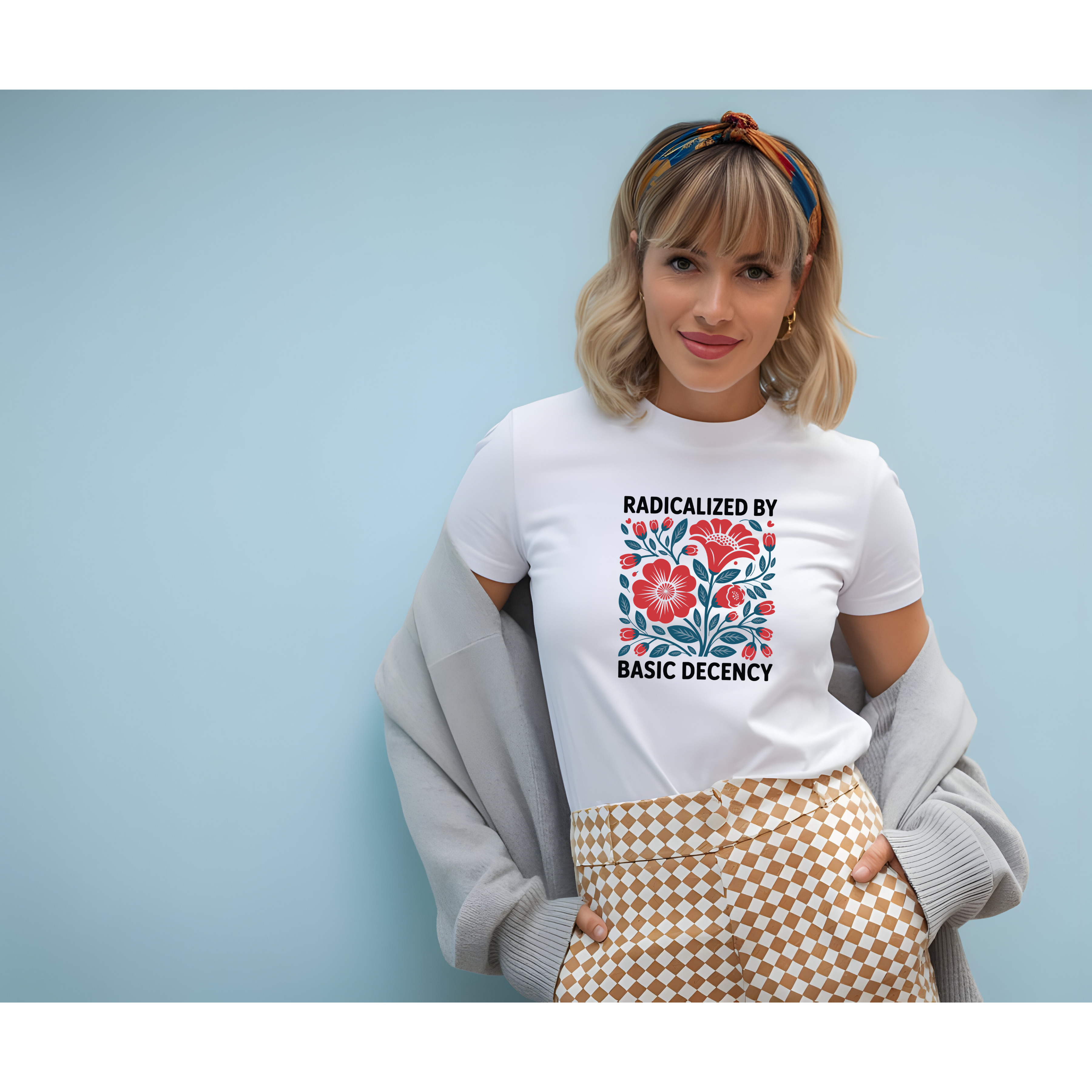 Radicalized by Basic Decency Floral Tee