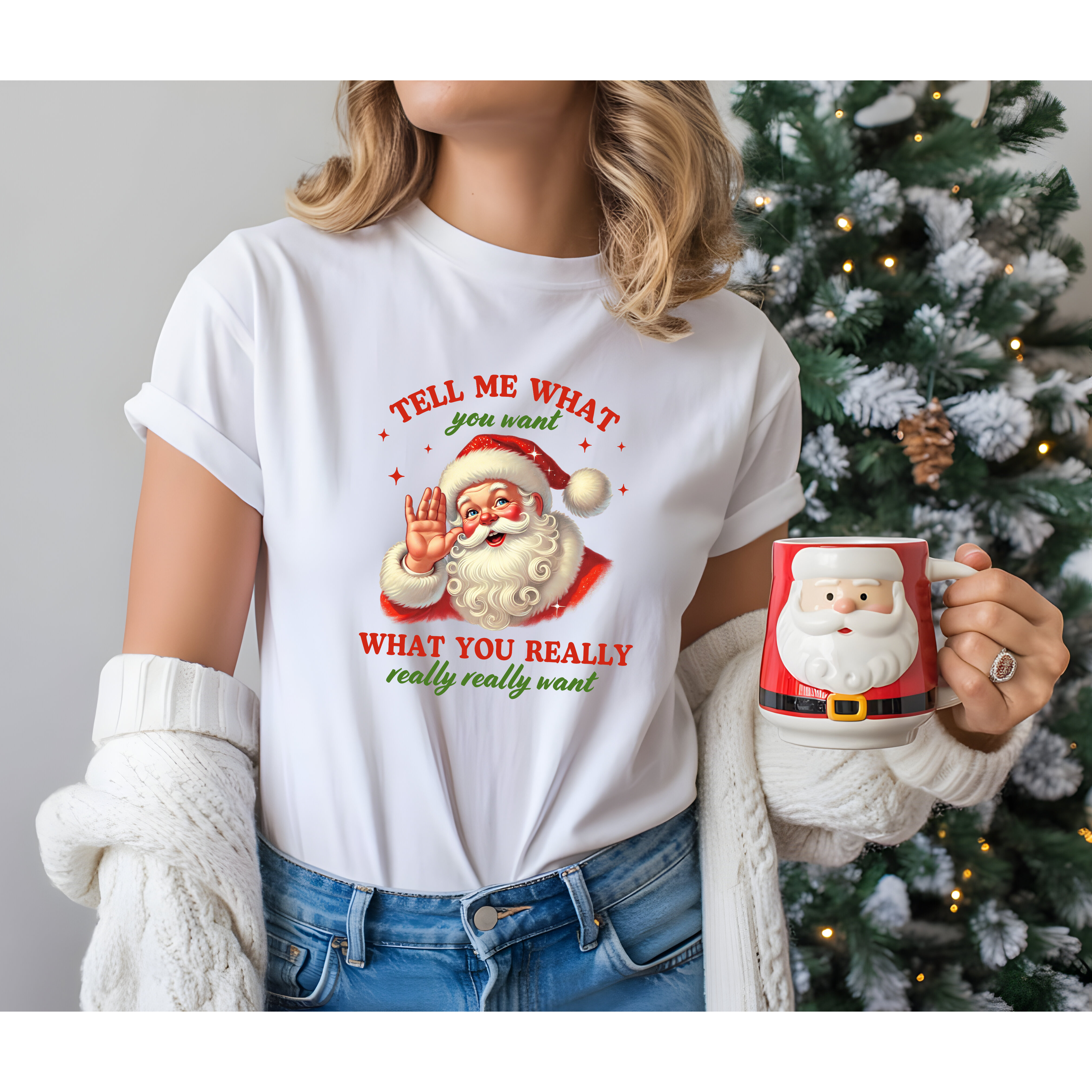 Santa Vintage Graphic Tee — "Tell Me What You Want" Christmas T-Shirt