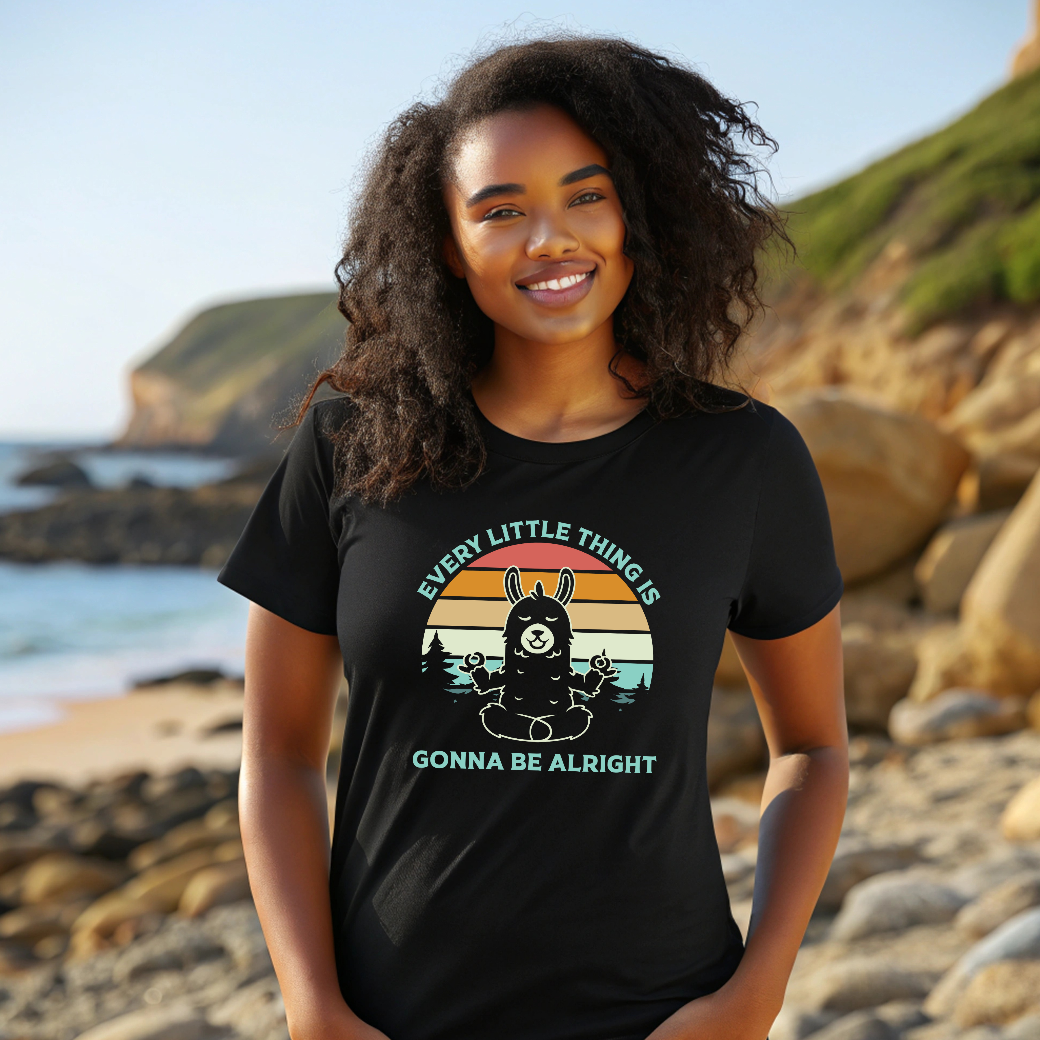 Every Little Thing's Gonna Be Alright Tee — Retro Llama Meditation T-Shirt