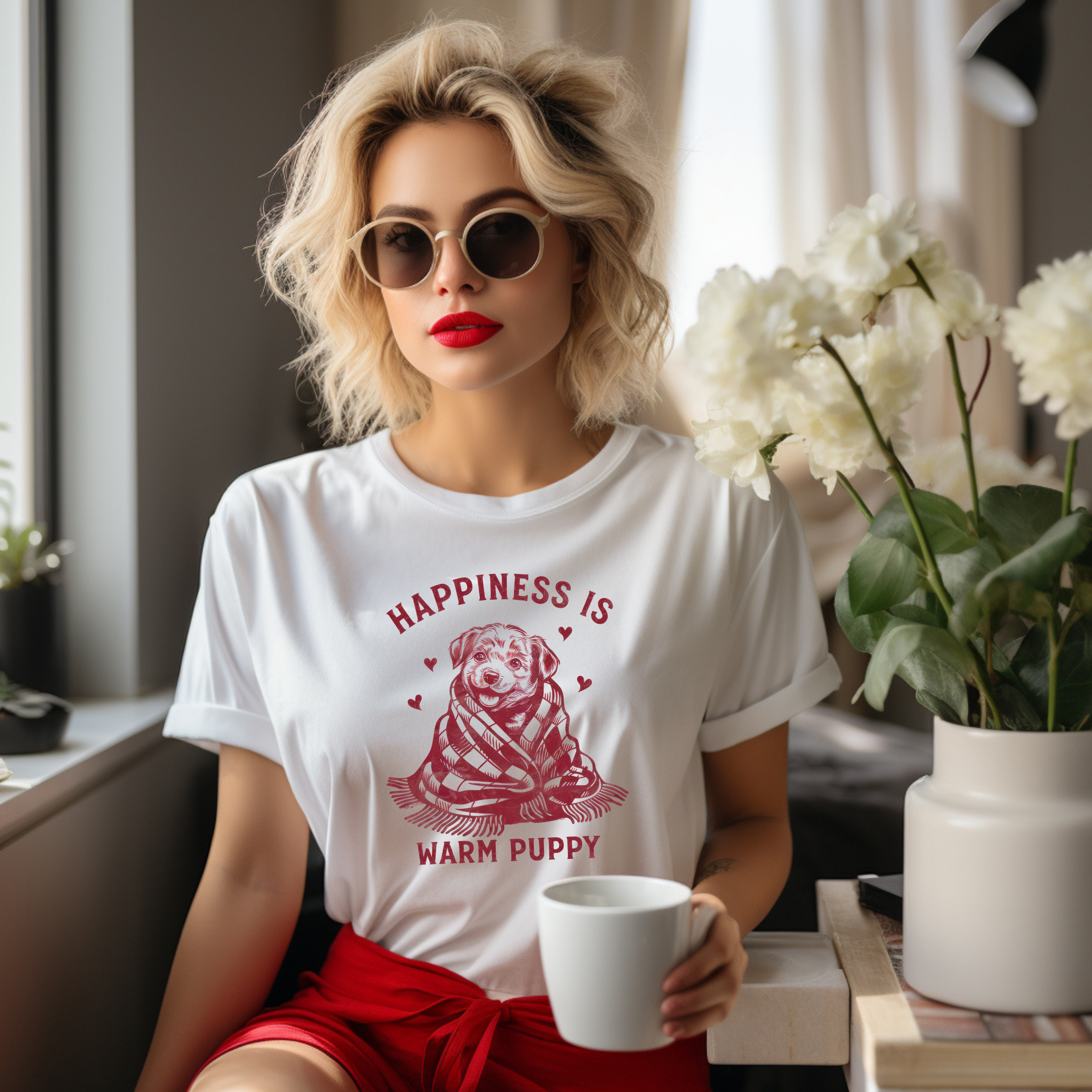 Happiness Is a Warm Puppy Retro Graphic Tee — Heart Puppy Design