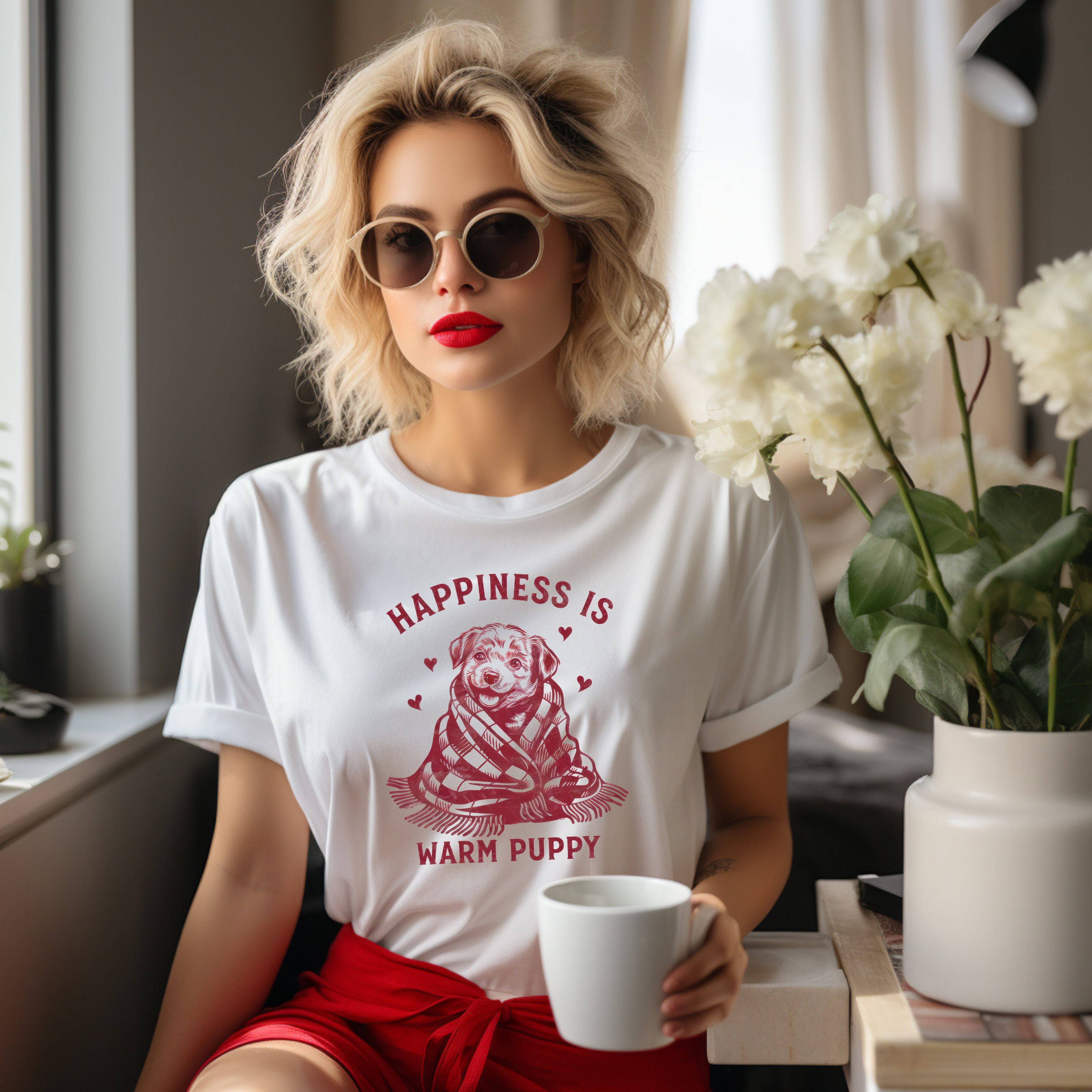 Happiness Is a Warm Puppy Retro Graphic Tee — Heart Puppy Design