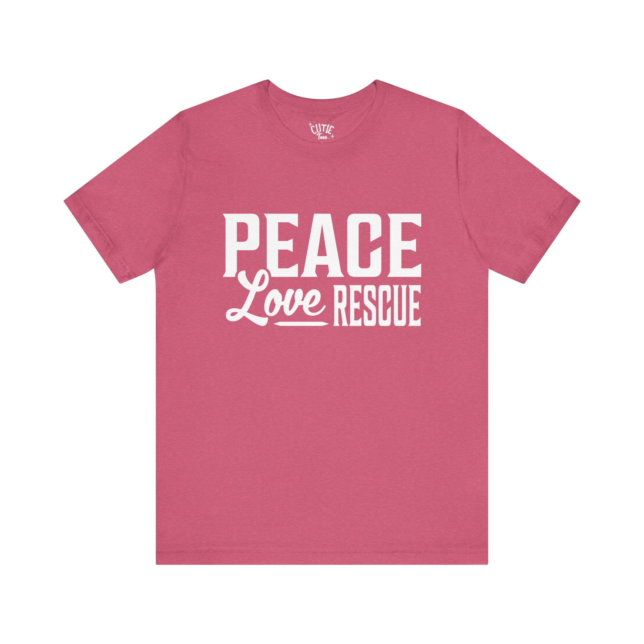 Peace Love Rescue Tee - Unisex Short Sleeve Shirt for Animal Lovers, Gifts for Volunteers, Casual Wear, Earth Day, Fundraisers