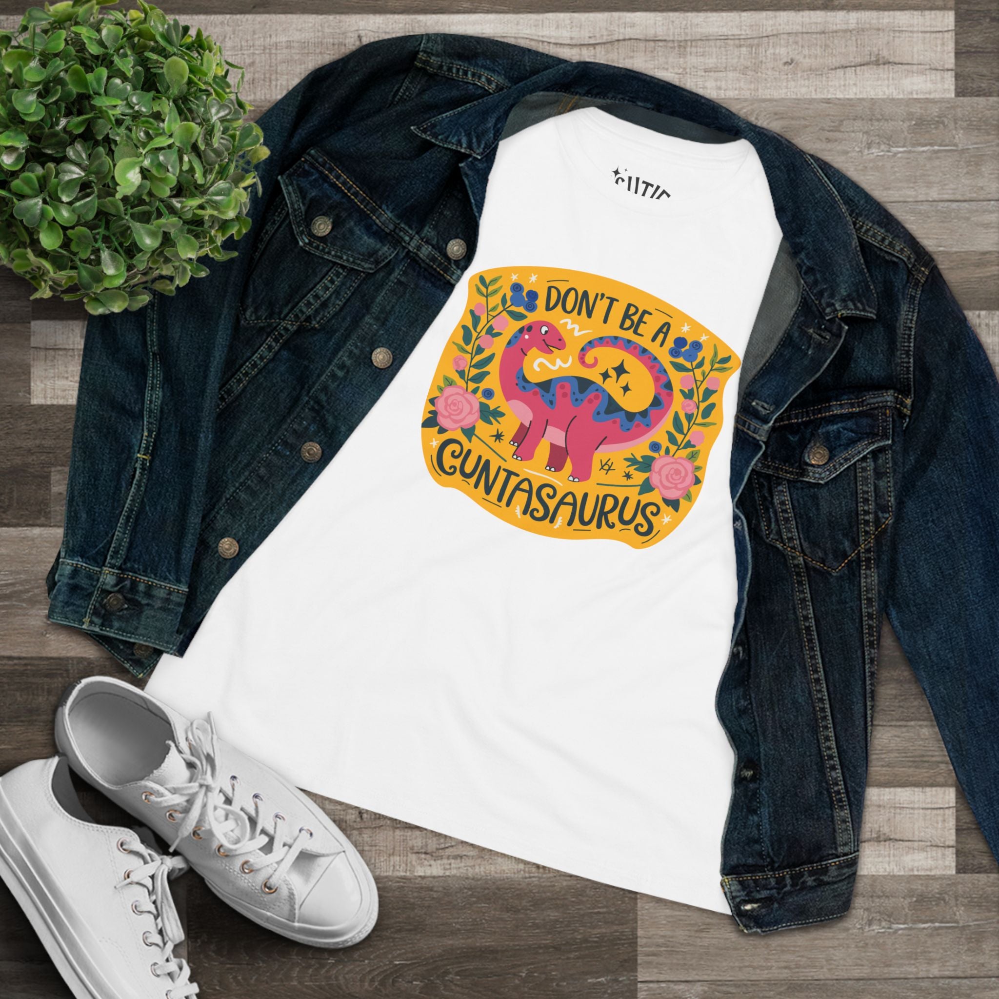 Dinosaur Dark Humor Women's Graphic Tee, Funny Cotton T-Shirt