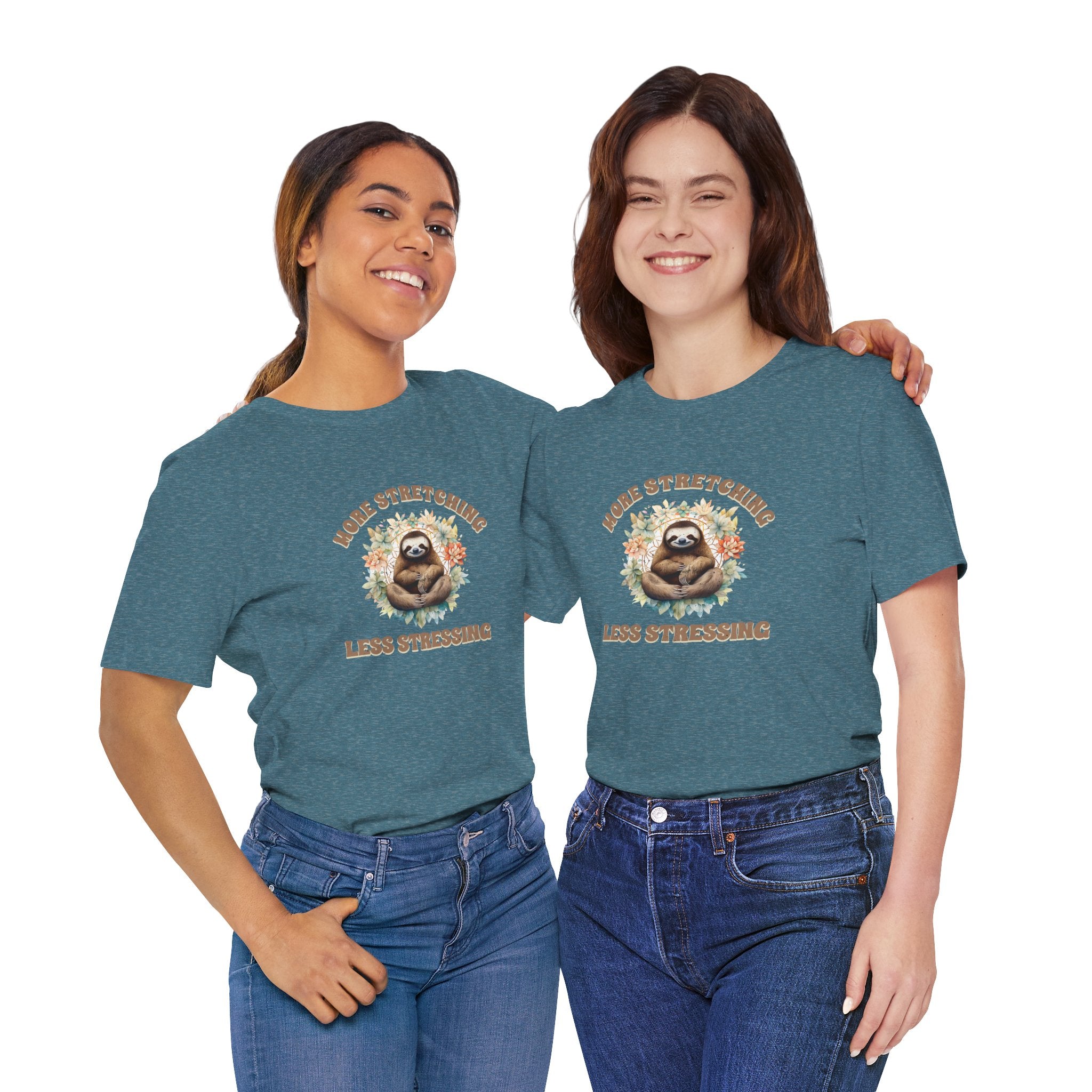 Relaxing Sloth Tee | More Stretching Less Stressing | Casual Wear, Funny Gift, Nature Lover, Yoga Shirt, Unisex Apparel