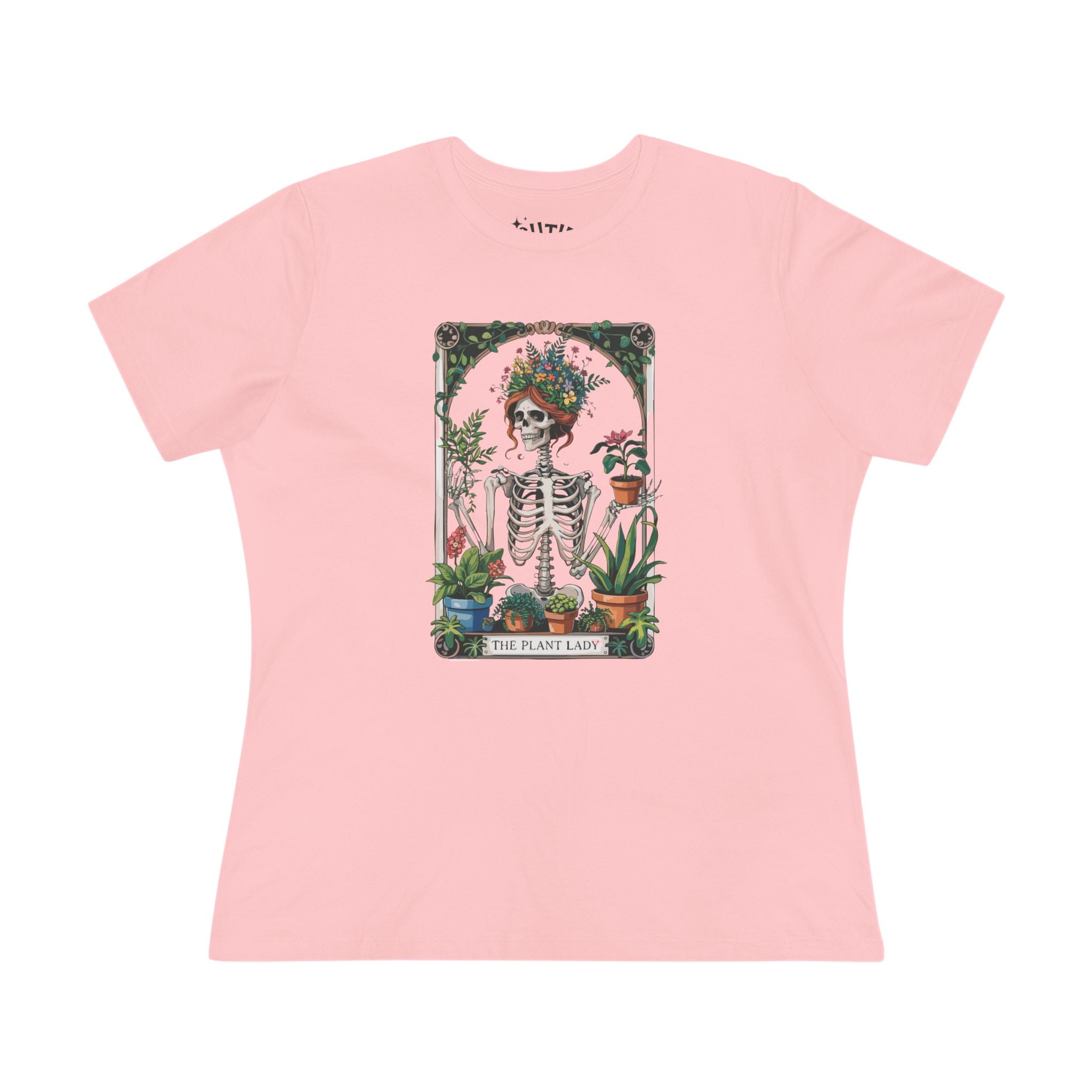 Plant Lady Floral Skeleton Tarot Card Tee, Boho Chic Women's Cotton Tee, Plant Lover T-Shirt, Gifts for Gardeners, Eco-friendly Apparel