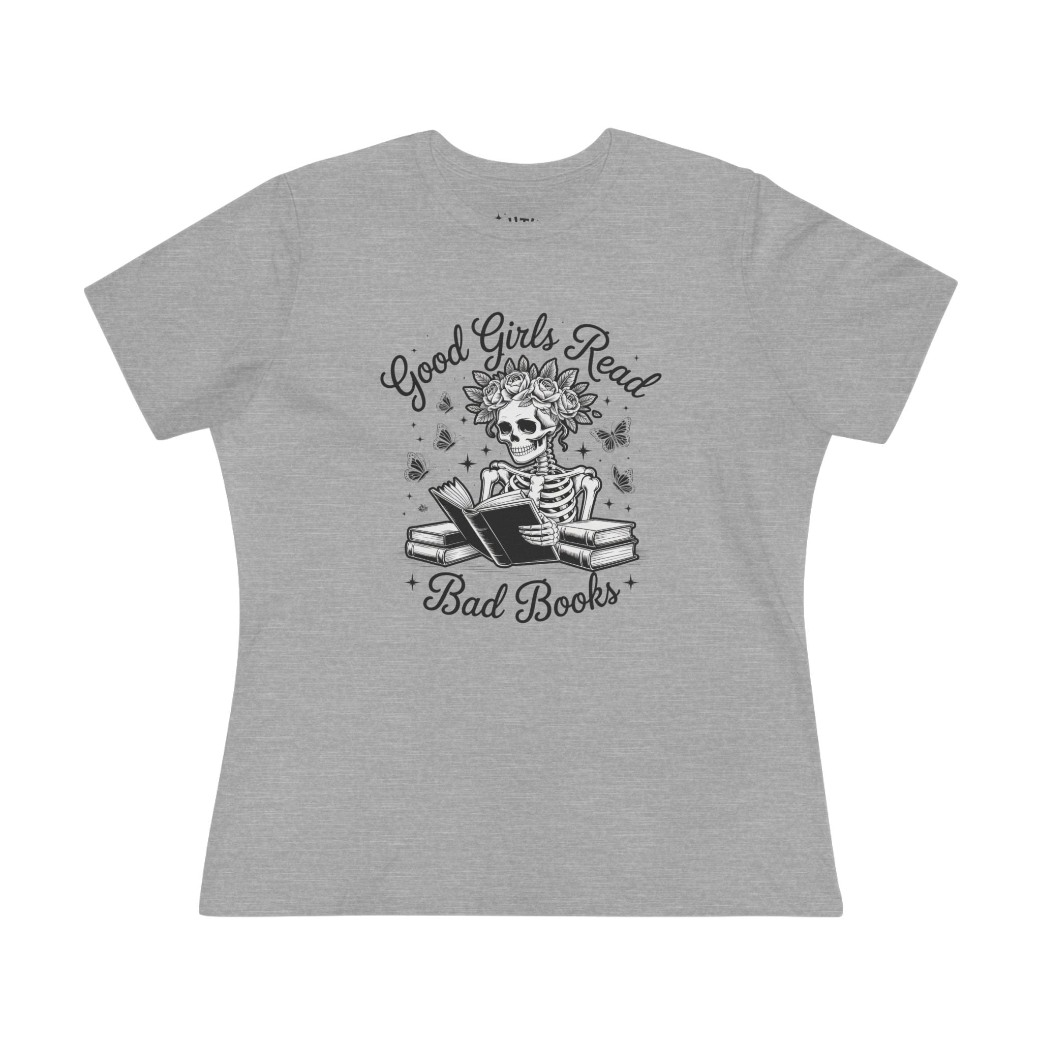 Skeleton Reading Tee, Good Girls Read Bad Books - Cute Women's Cotton Shirt, Perfect for Book Lovers, Halloween, Gifts, Fun Fashion