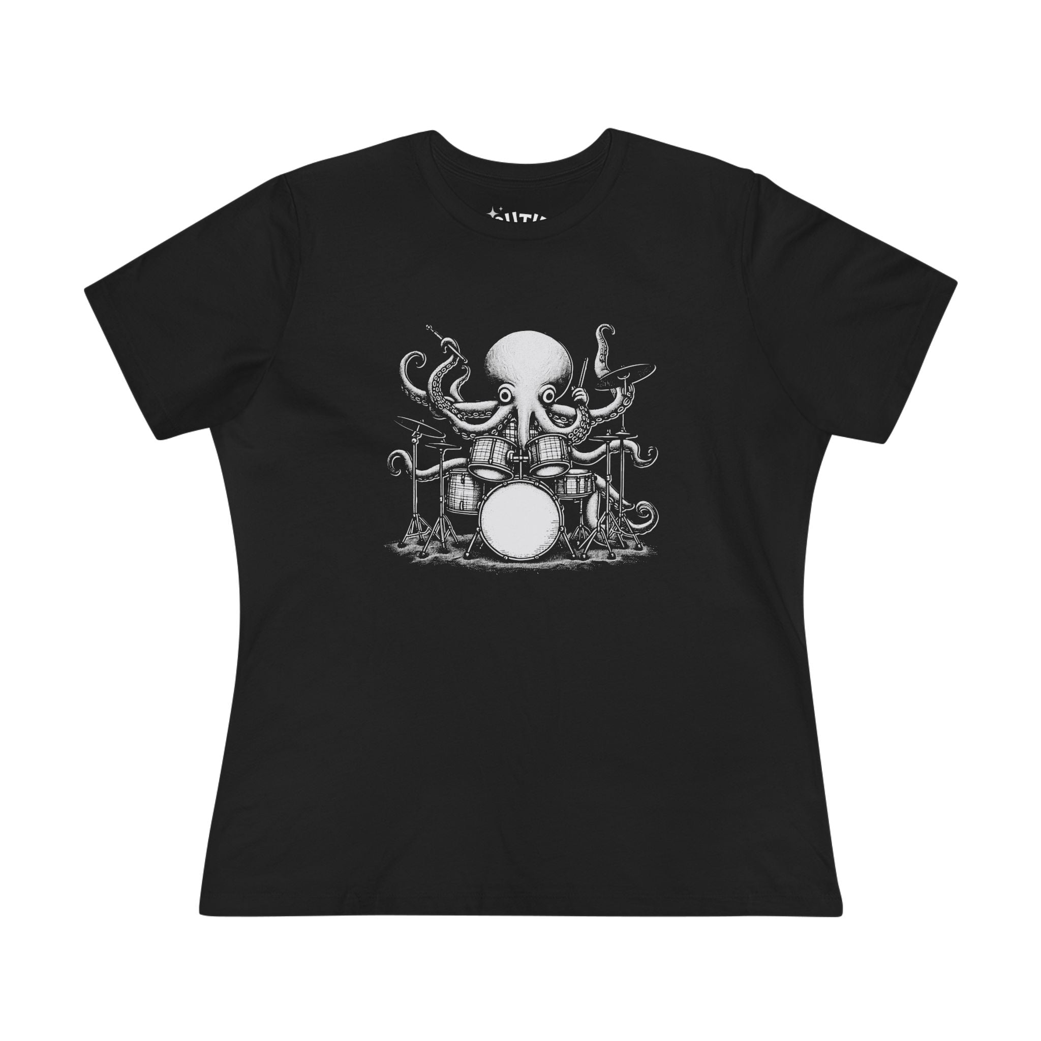 Octopus Drummer Women's Cotton Tee - Music Lover Whimsical Tee