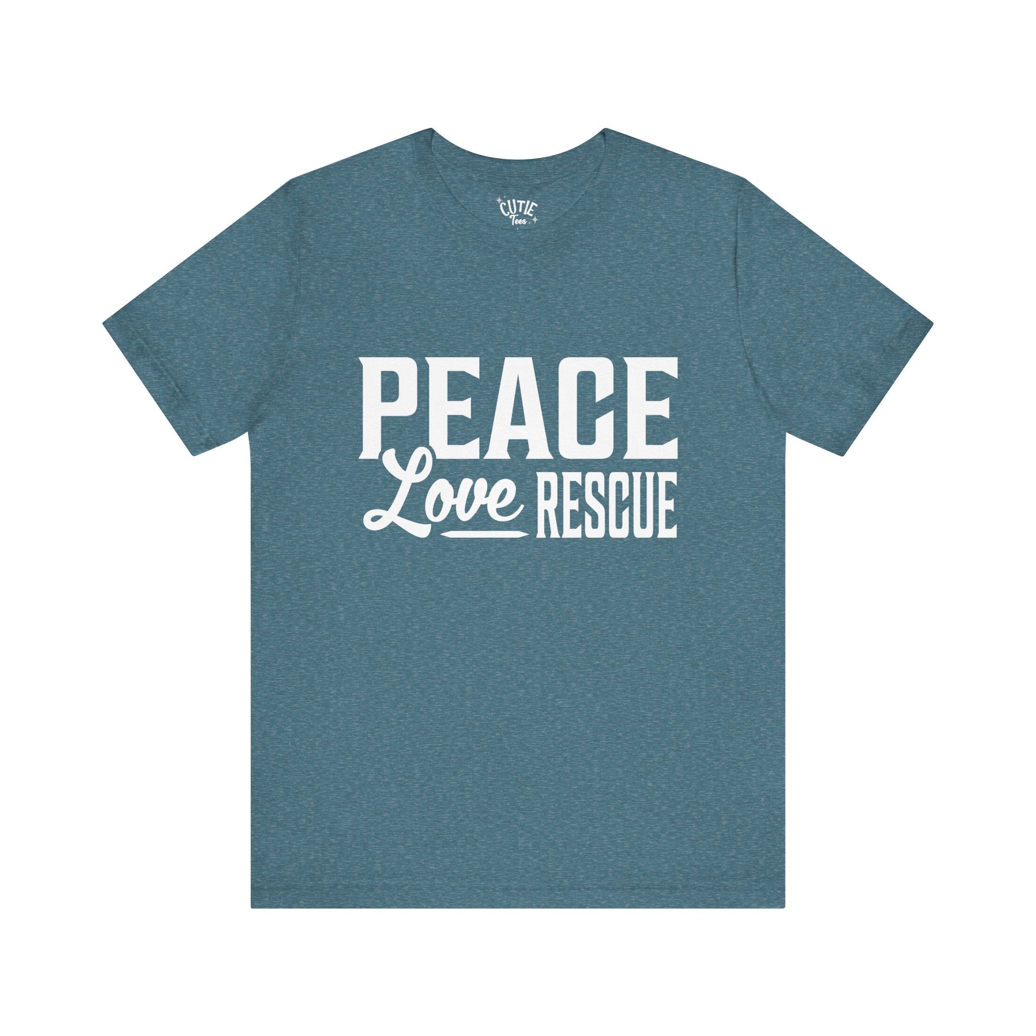 Peace Love Rescue Tee - Unisex Short Sleeve Shirt for Animal Lovers, Gifts for Volunteers, Casual Wear, Earth Day, Fundraisers