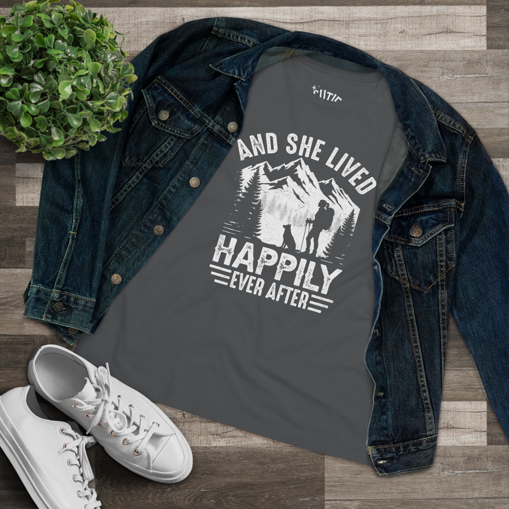 Adventure-Inspired Women's Cotton Tee - Perfect Gift for Hikers, Campers, and Outdoor Lovers, 'And She Lived Happily Ever After', [...]