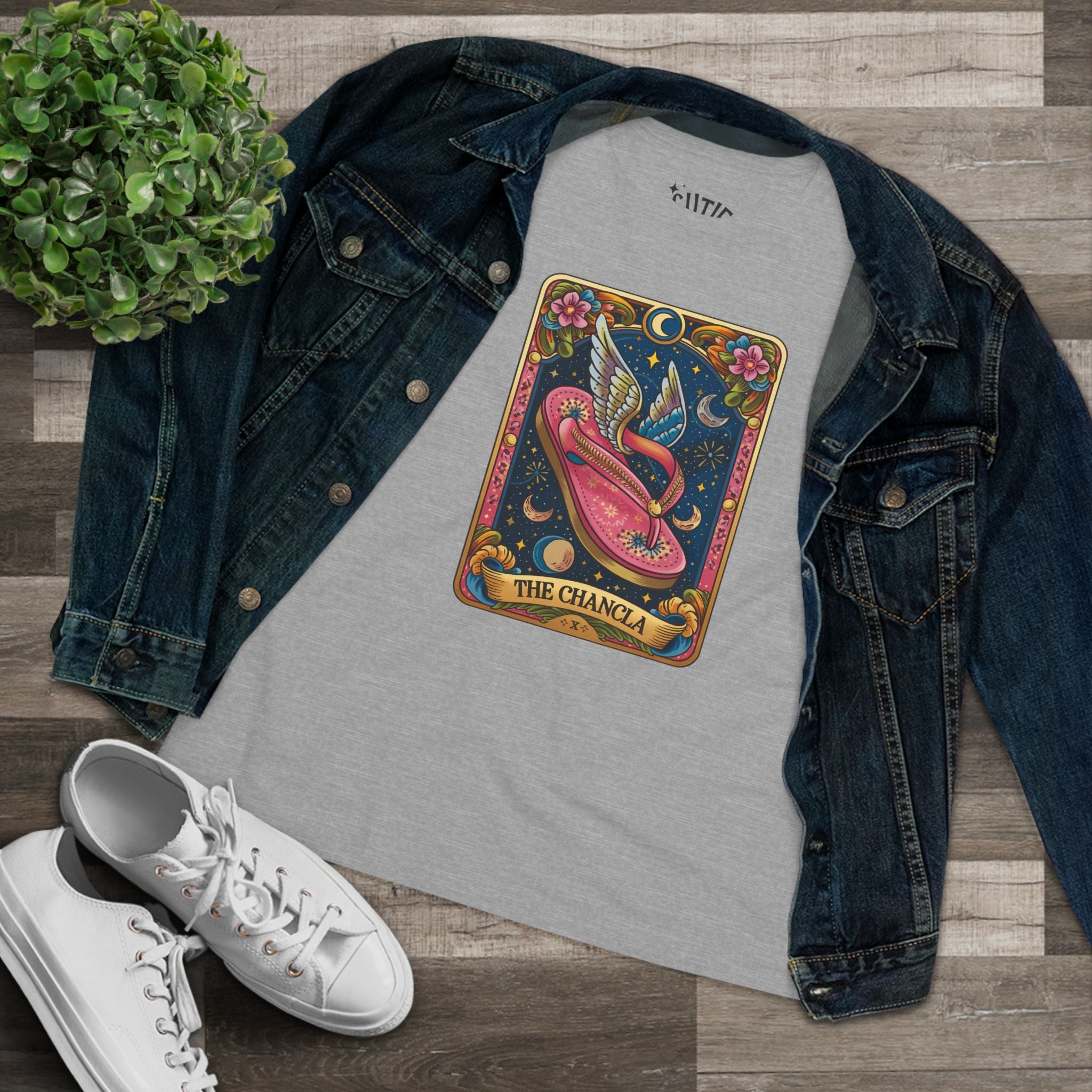 The Chancla Tarot Card Women's Cotton Tee - Boho Funny Winged Sandal Shirt