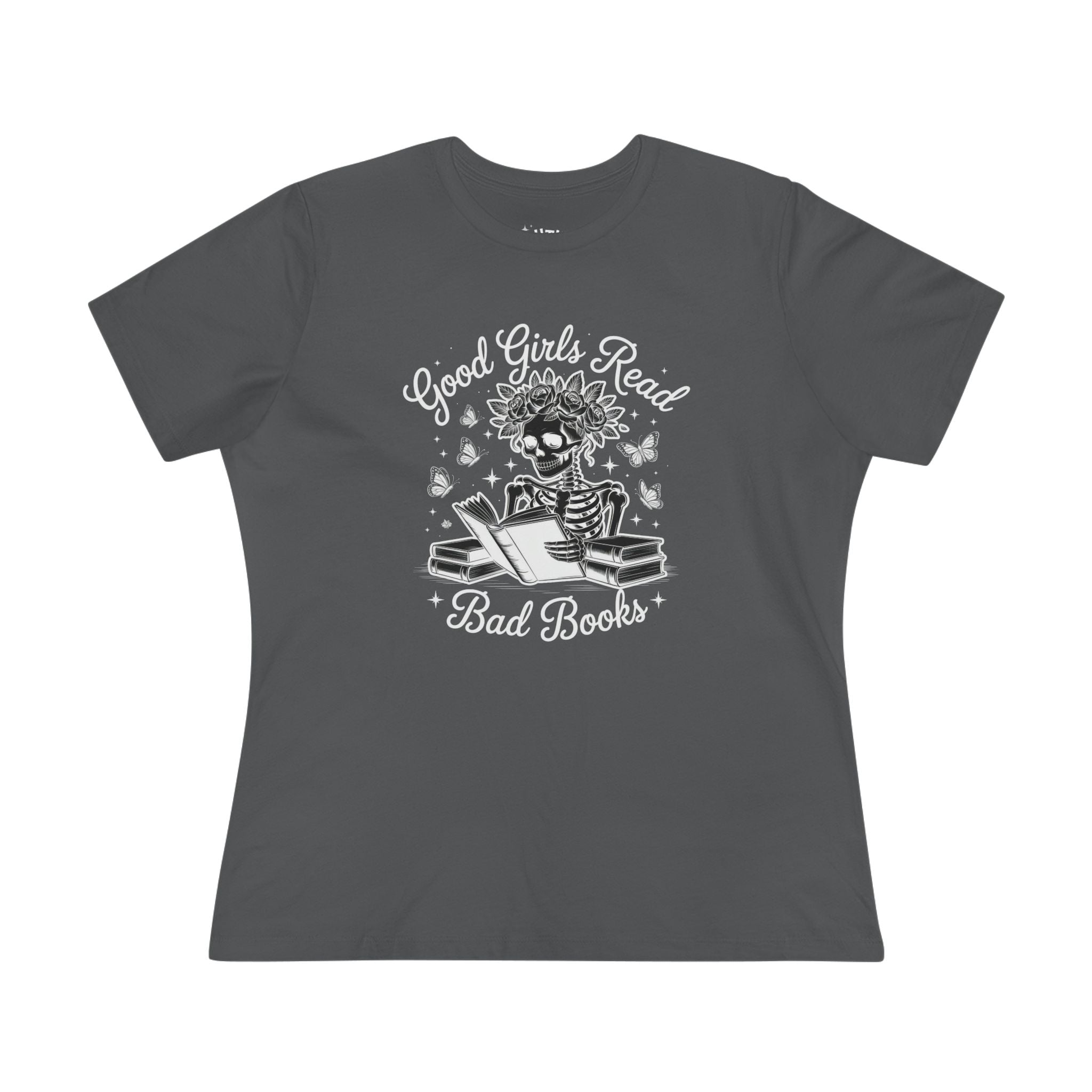 Skeleton Reading Tee, Good Girls Read Bad Books - Cute Women's Cotton Shirt, Perfect for Book Lovers, Halloween, Gifts, Fun Fashion