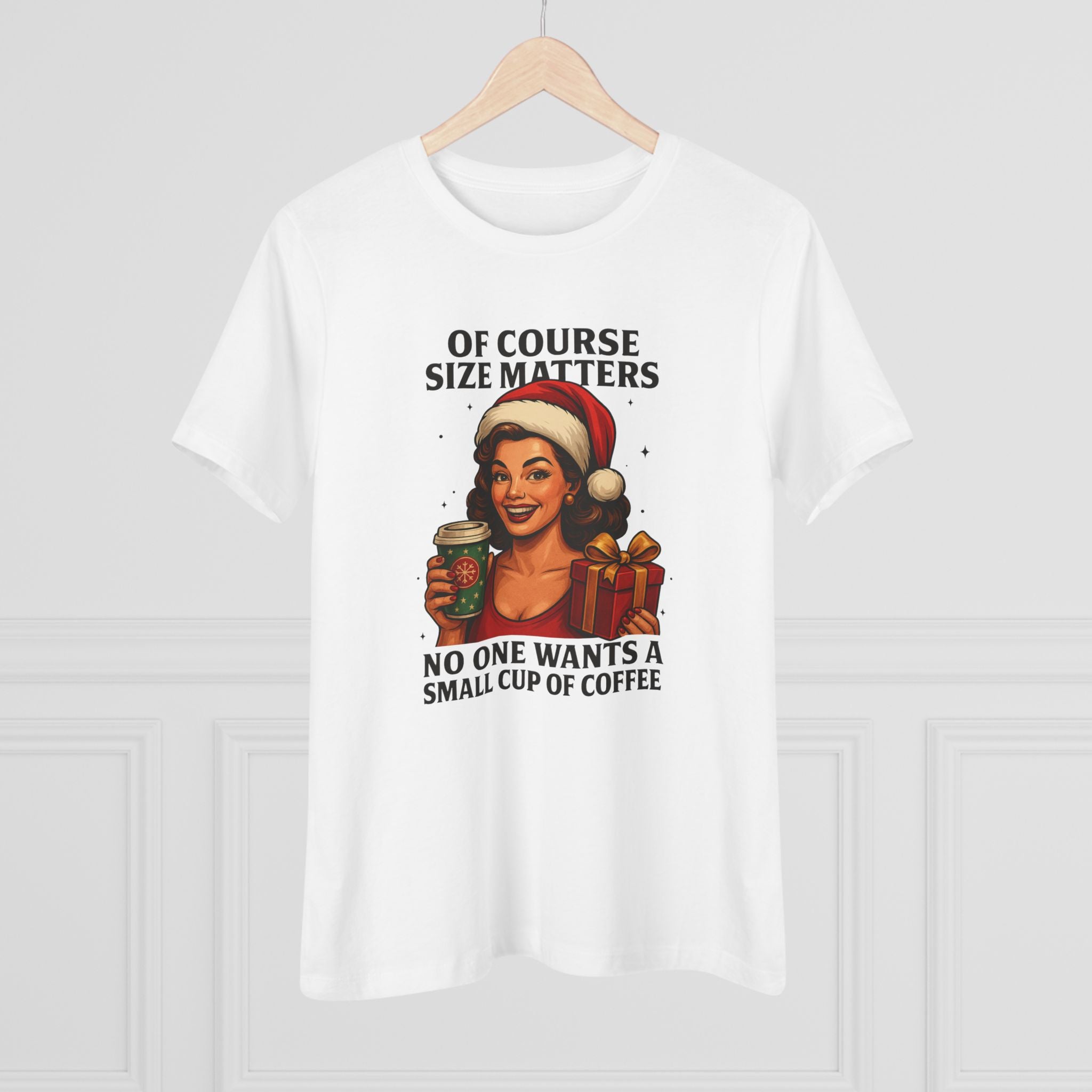 Size Matters Spicy Retro Holiday Women's Cotton Tee - Size Matters Coffee Lovers Shirt, Gift for Women, Christmas Top, Humorous Tee, Quirky Holiday Apparel