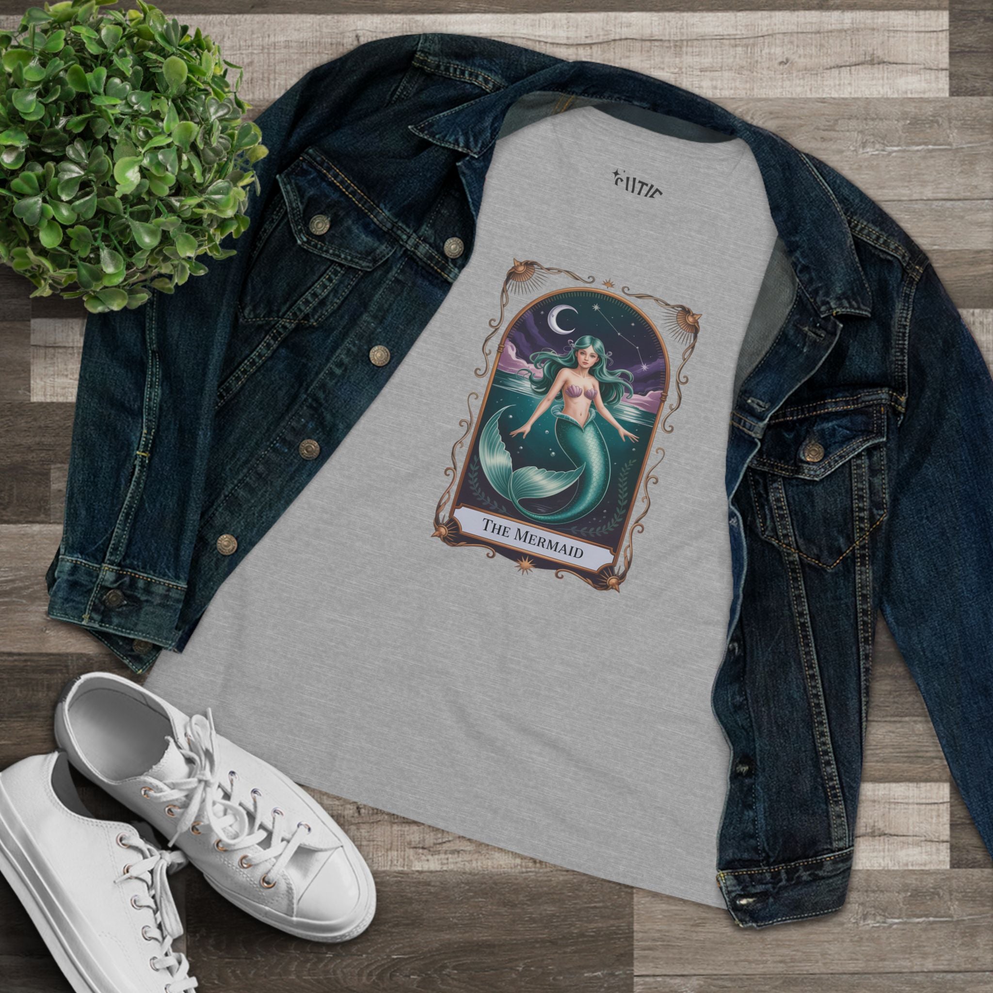 Mermaid Tarot Card Graphic Tee for Women | Cute Summer Top, Beach Wear, Gift for Mermaid Lovers, Casual Style, Fun and Playful