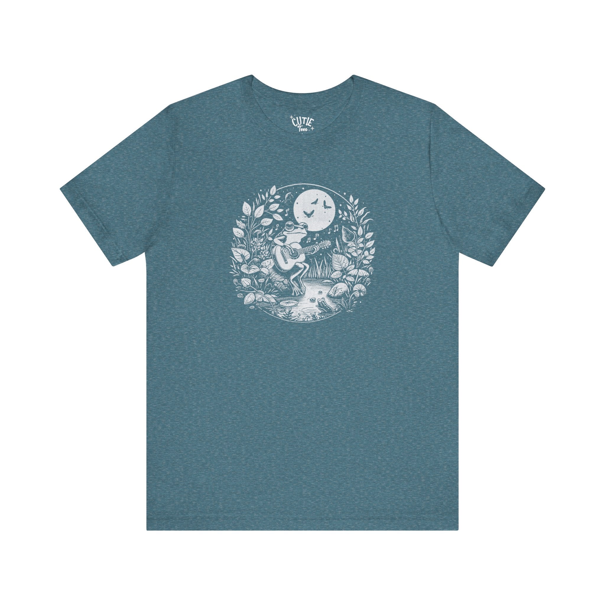 Frog with Guitar Nature Graphic Tee, Unisex Outdoor Shirt, Casual Wear, Gift for Nature Lovers, Music Theme Apparel, Bohemian Style Clothing