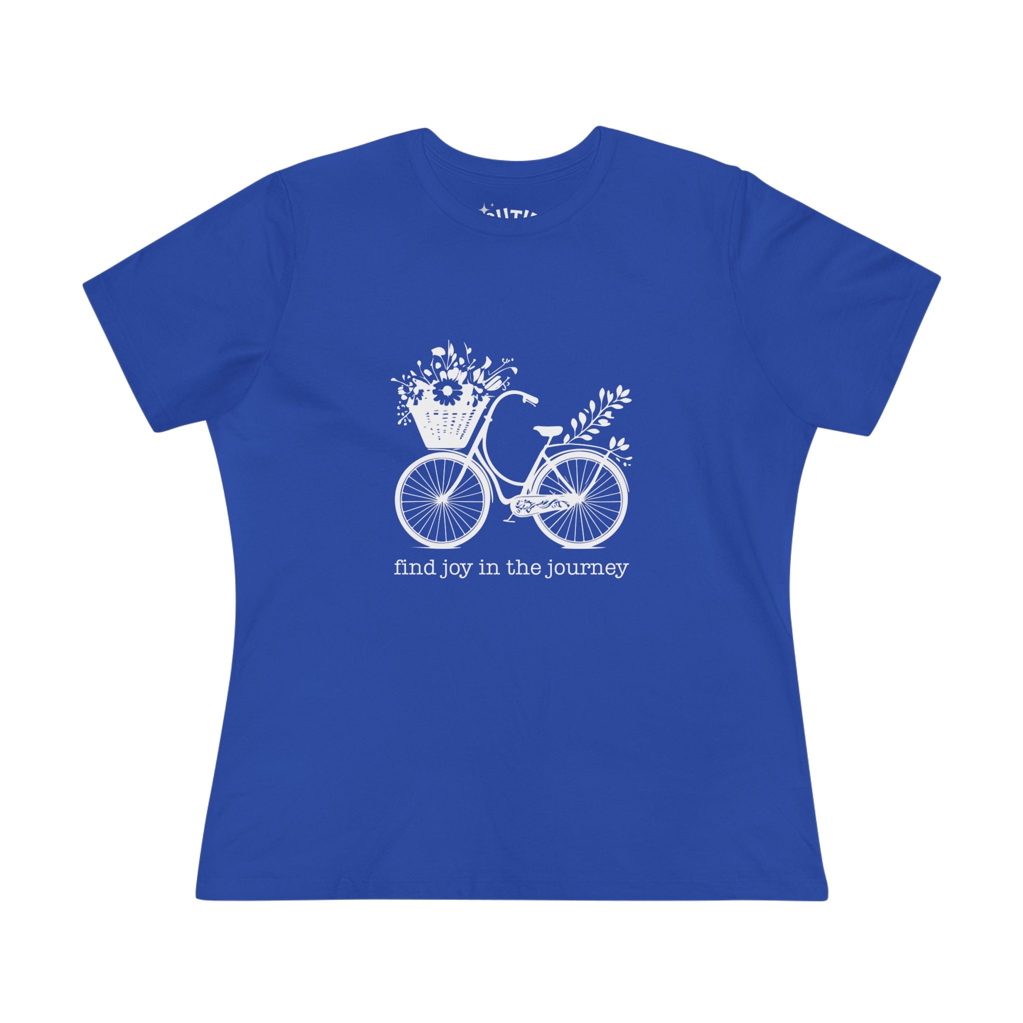 Bicycle and Flowers Joyful Journey Cotton Tee, "Find Joy in the Journey" Casual Tee, Graphic T-Shirt, Gift for Adventurers, Nature Lover Shirt, Inspirational Apparel