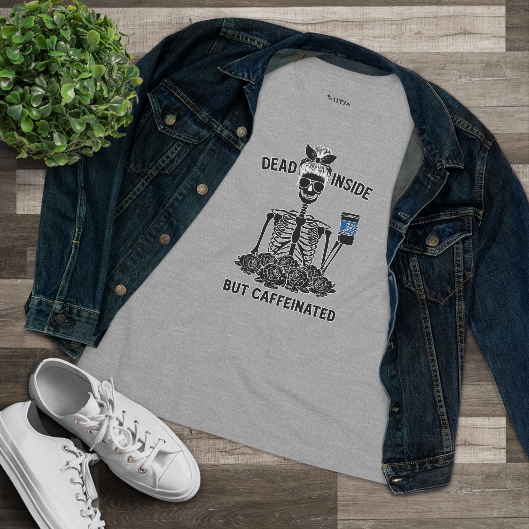 Dead Inside but Caffeinated Shirt,  Caffeine Lovers Tee - Funny Women's T-Shirt, Gift for Coffee Addicts, Halloween Outfit, Casual Wear