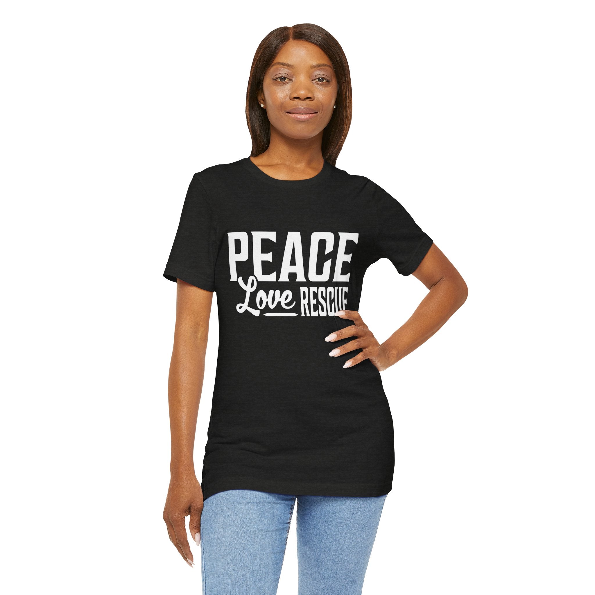 Peace Love Rescue Tee - Unisex Short Sleeve Shirt for Animal Lovers, Gifts for Volunteers, Casual Wear, Earth Day, Fundraisers