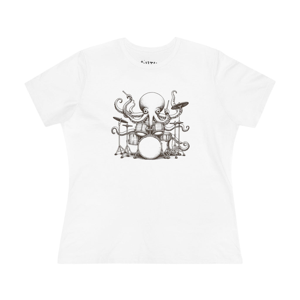 Octopus Drummer Women's Cotton Tee - Music Lover Whimsical Tee