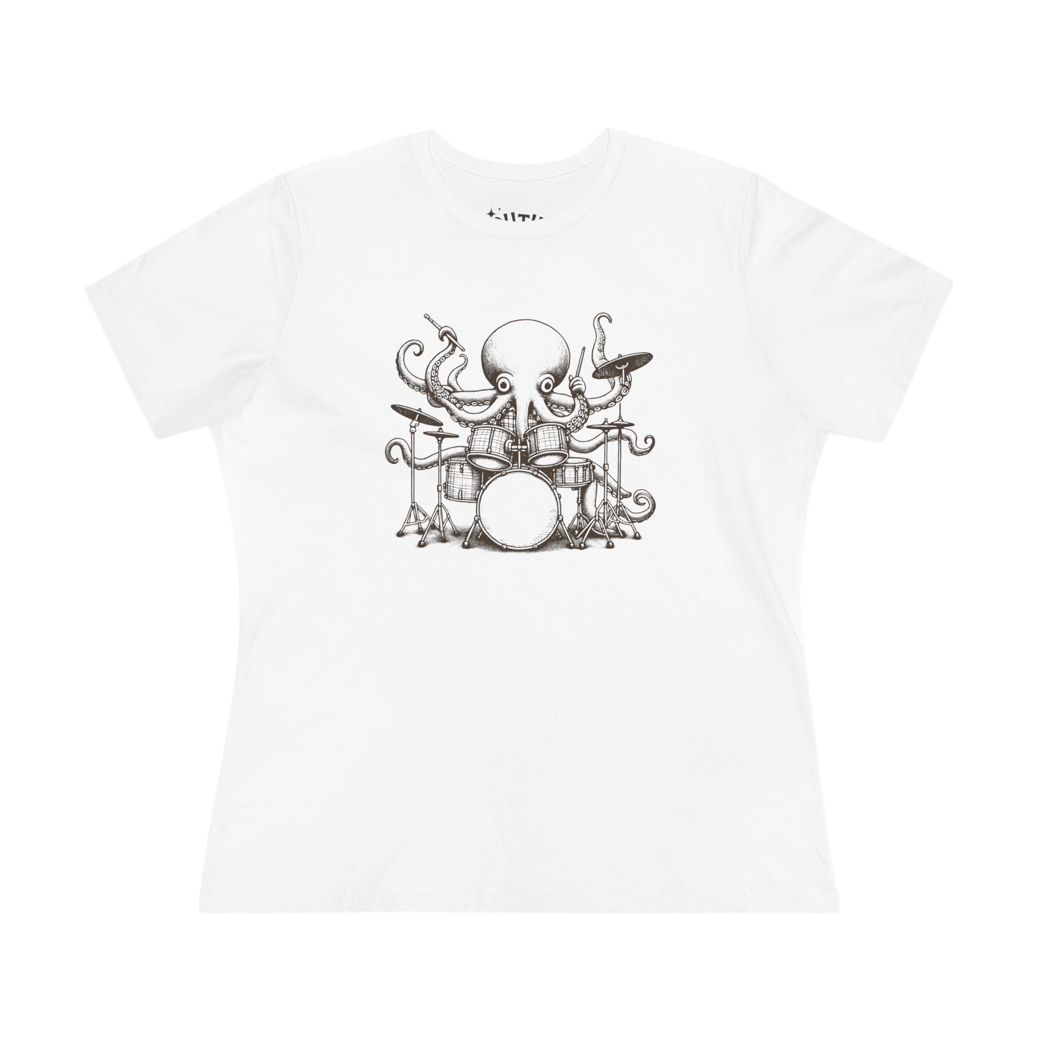 Octopus Drummer Women's Cotton Tee - Music Lover Whimsical Tee