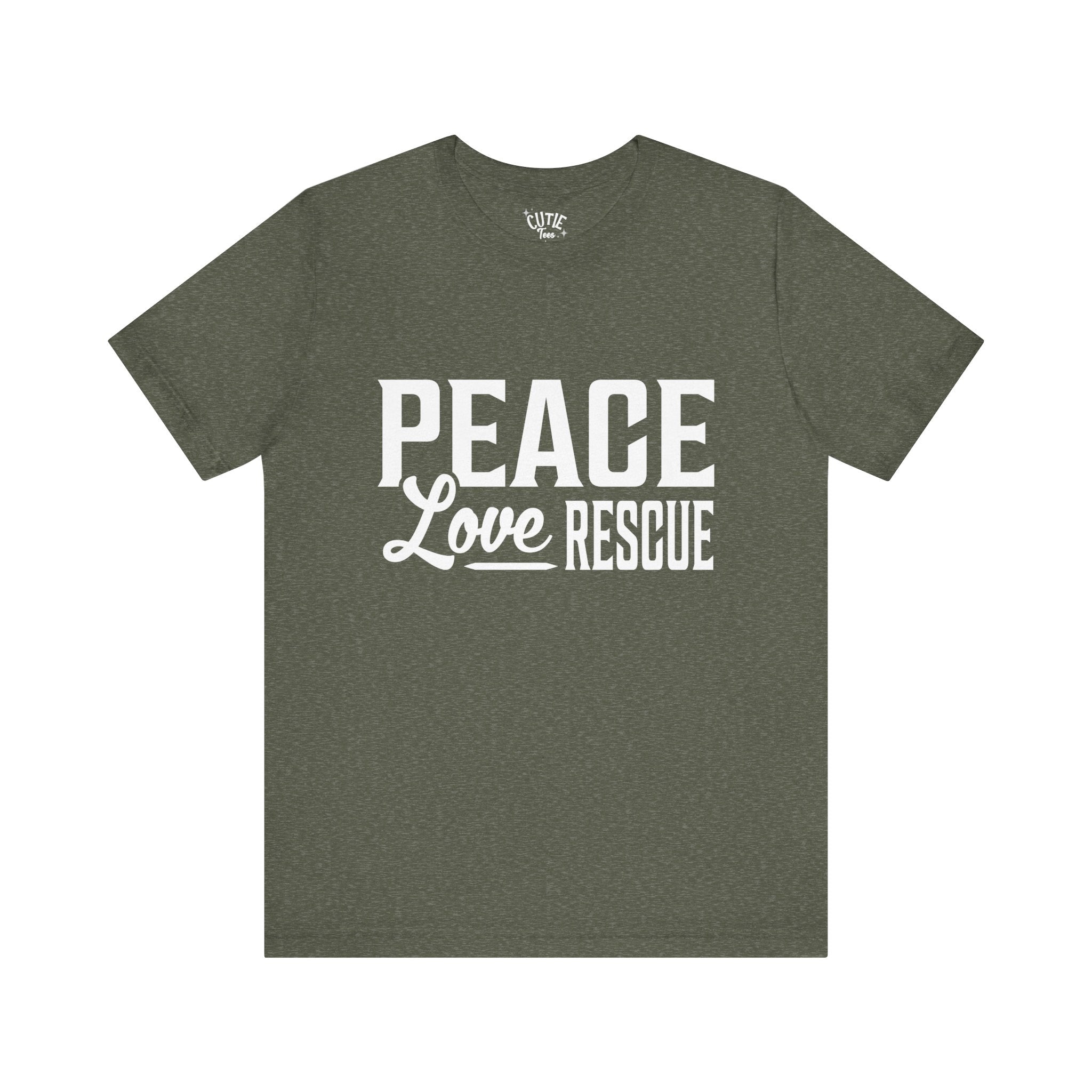 Peace Love Rescue Tee - Unisex Short Sleeve Shirt for Animal Lovers, Gifts for Volunteers, Casual Wear, Earth Day, Fundraisers