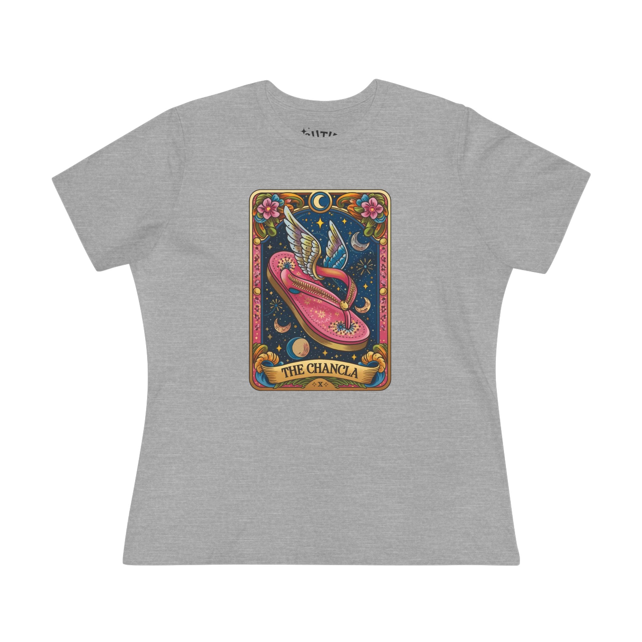 The Chancla Tarot Card Women's Cotton Tee - Boho Funny Winged Sandal Shirt
