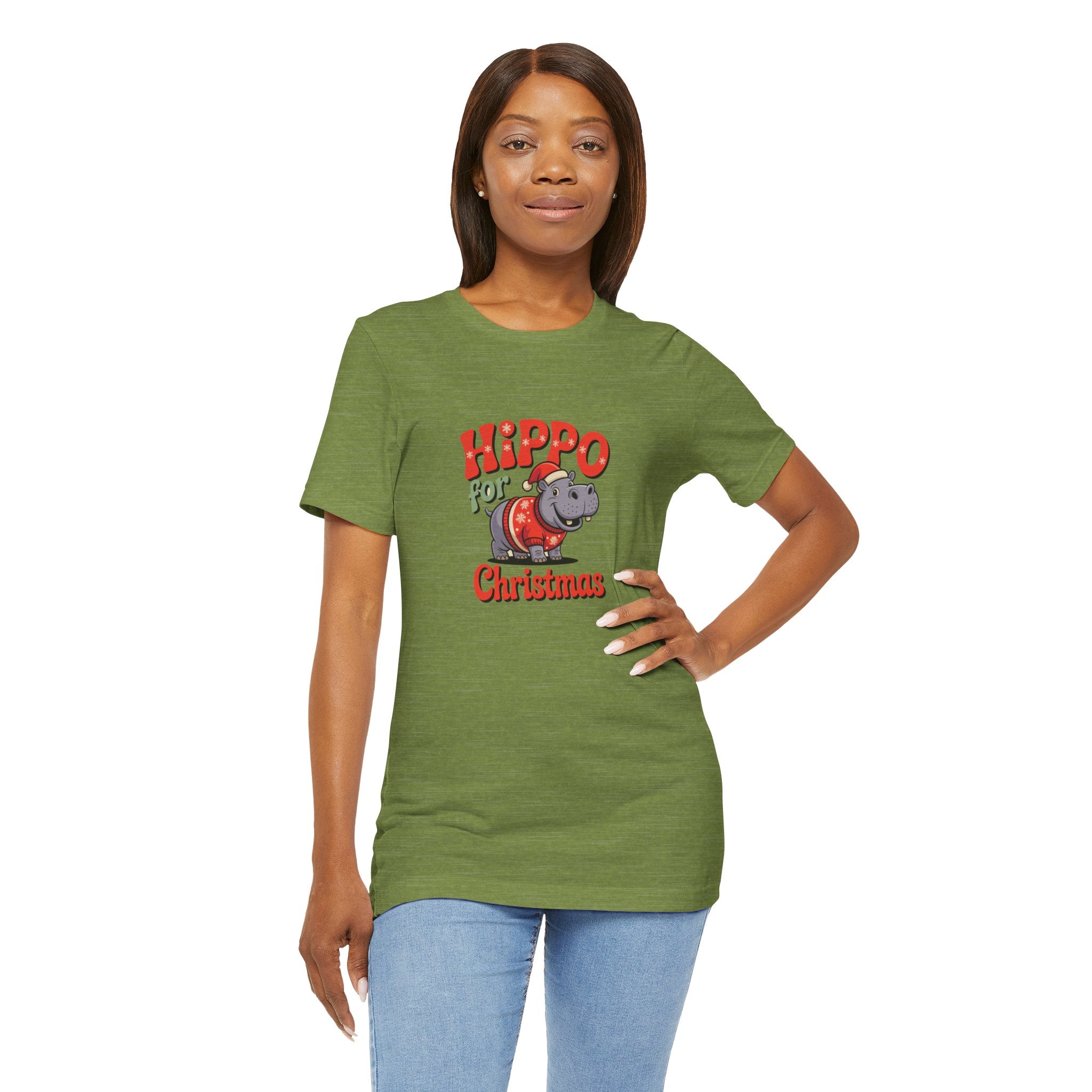 Hippo Christmas Tee, Funny Holiday T-Shirt, Cute Family Christmas Gift, Unisex Short Sleeve Shirt, Hippo for Christmas Design
