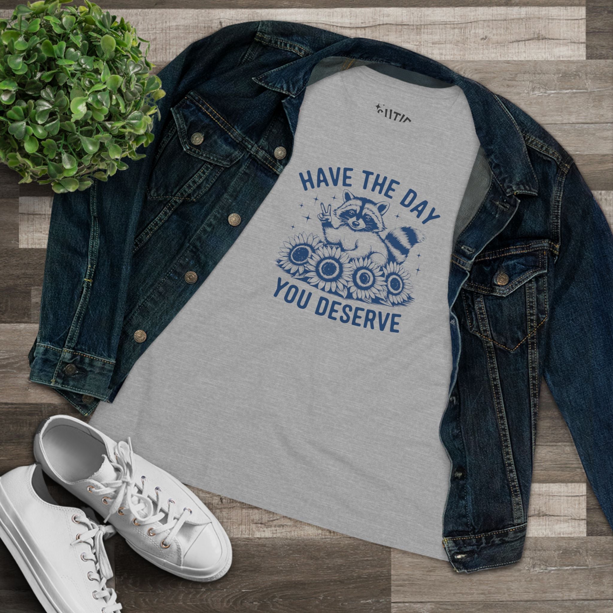 Raccoon Women's Cotton Tee - "Have the Day You Deserve", Casual Wear, Graphic Tee, Gift for Her, Everyday Style