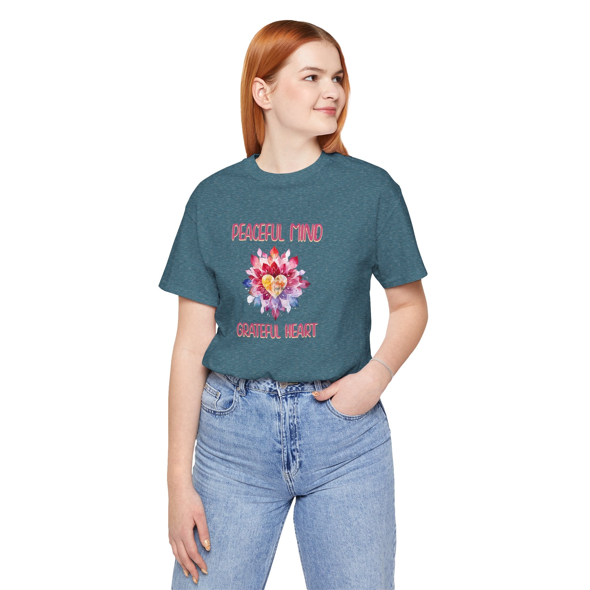 Peaceful Mind Grateful Heart Tee, Inspirational T-Shirt, Relaxed Fit Top, Gift for Mindfulness Lovers, Positive Vibes Shirt