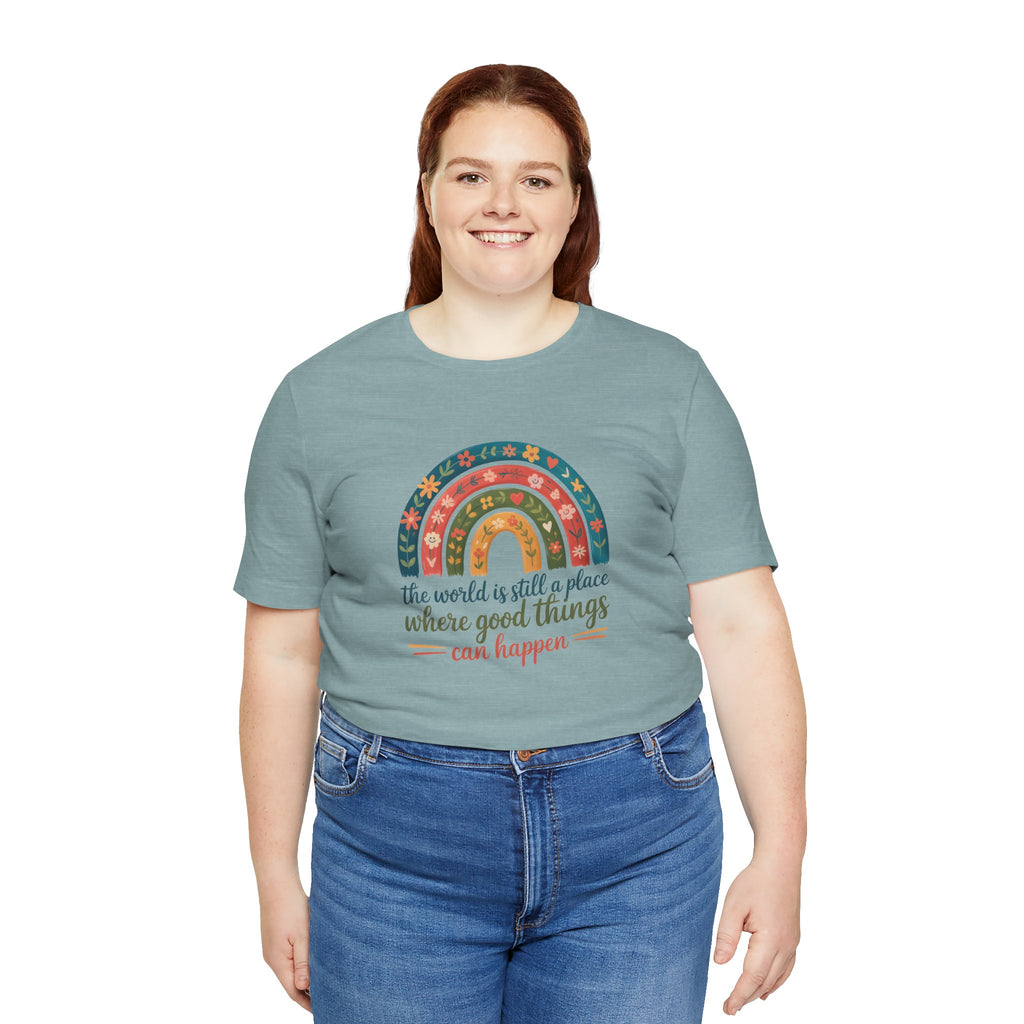 Optimistic Rainbow Tee | Inspirational Shirt for Positivity, Gift for Friends, Summer Casual Wear, Birthday Surprise, Everyday Motivation
