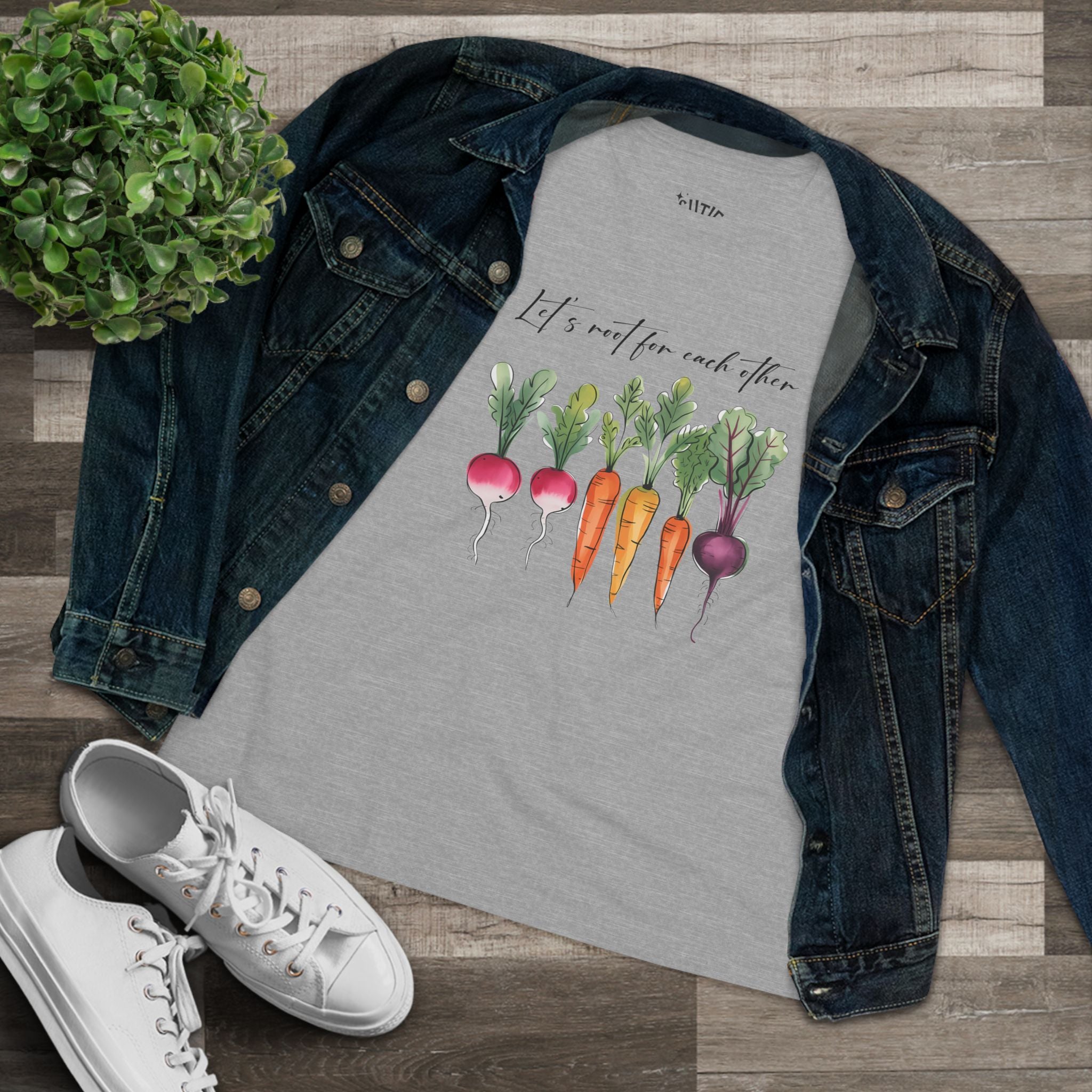 Garden Fresh Women's Tee, Let's Root for Each Other Shirt, Plant Lover Gift, Eco-Friendly Cotton Top, Inspirational