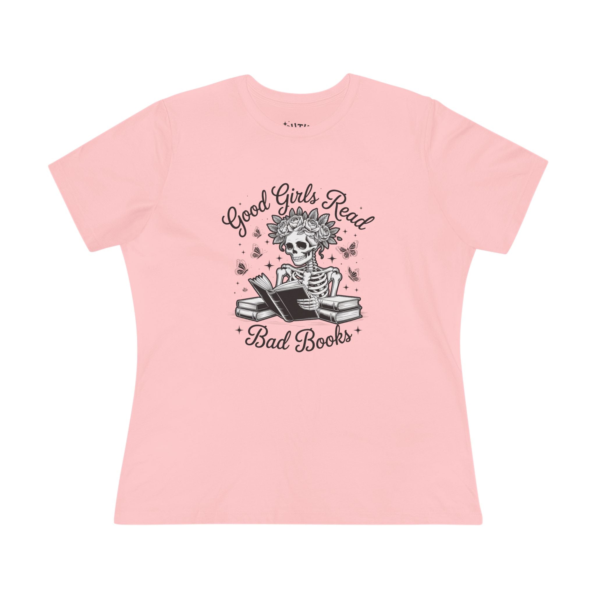 Skeleton Reading Tee, Good Girls Read Bad Books - Cute Women's Cotton Shirt, Perfect for Book Lovers, Halloween, Gifts, Fun Fashion