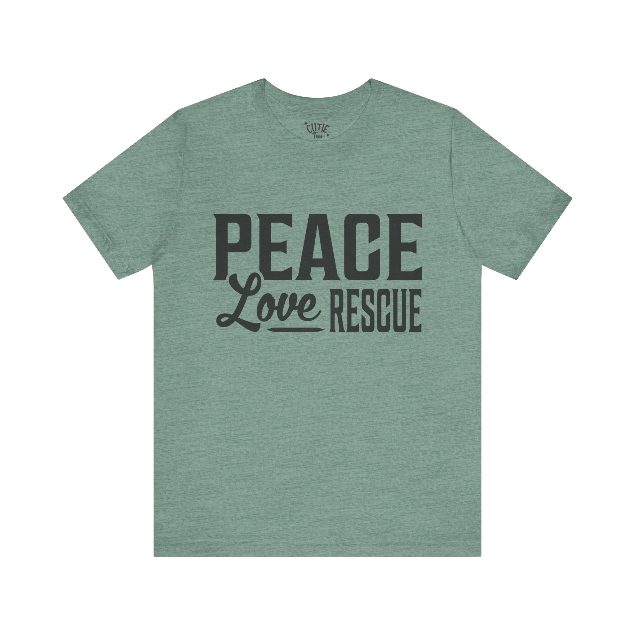 Peace Love Rescue Tee - Unisex Short Sleeve Shirt for Animal Lovers, Gifts for Volunteers, Casual Wear, Earth Day, Fundraisers