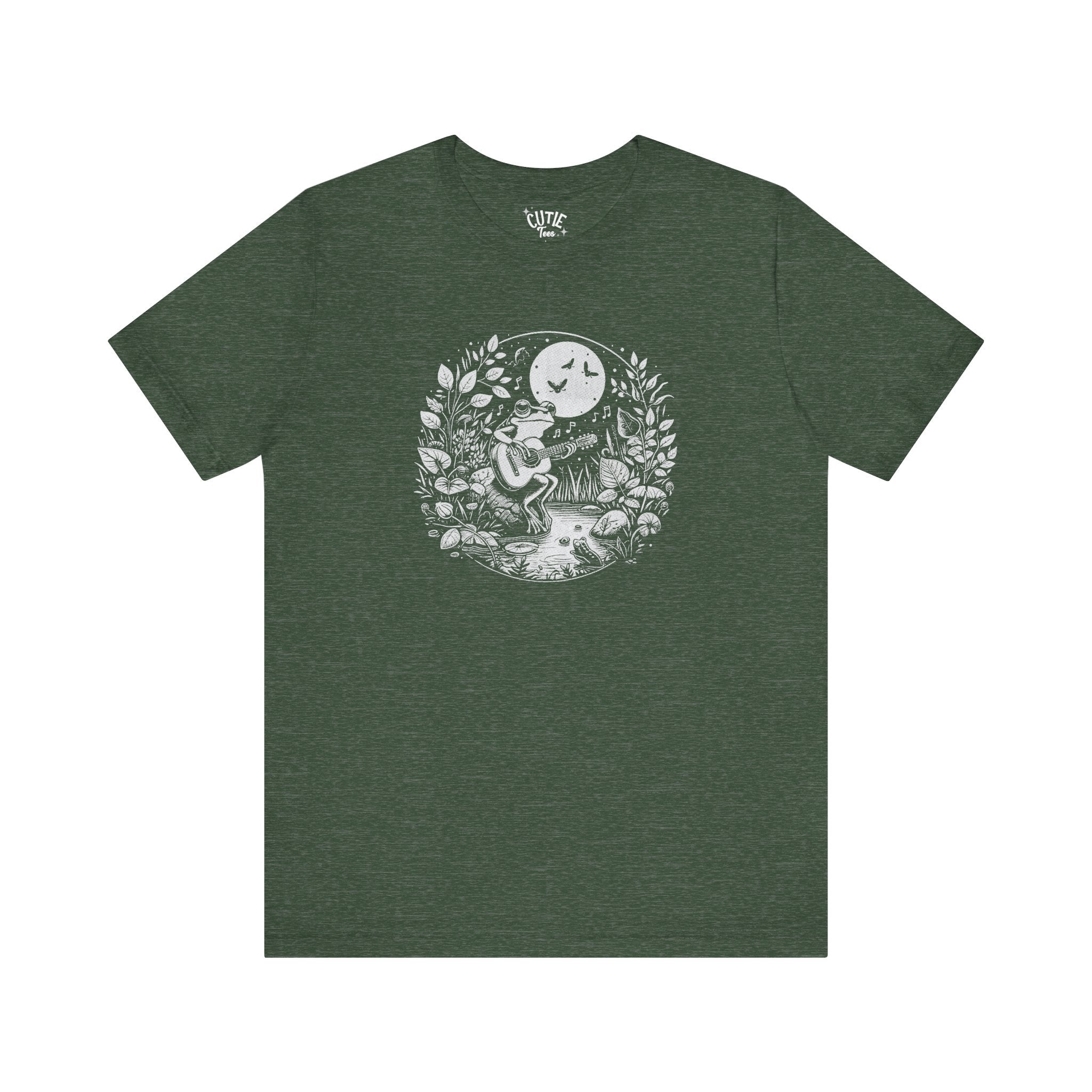 Frog with Guitar Nature Graphic Tee, Unisex Outdoor Shirt, Casual Wear, Gift for Nature Lovers, Music Theme Apparel, Bohemian Style Clothing