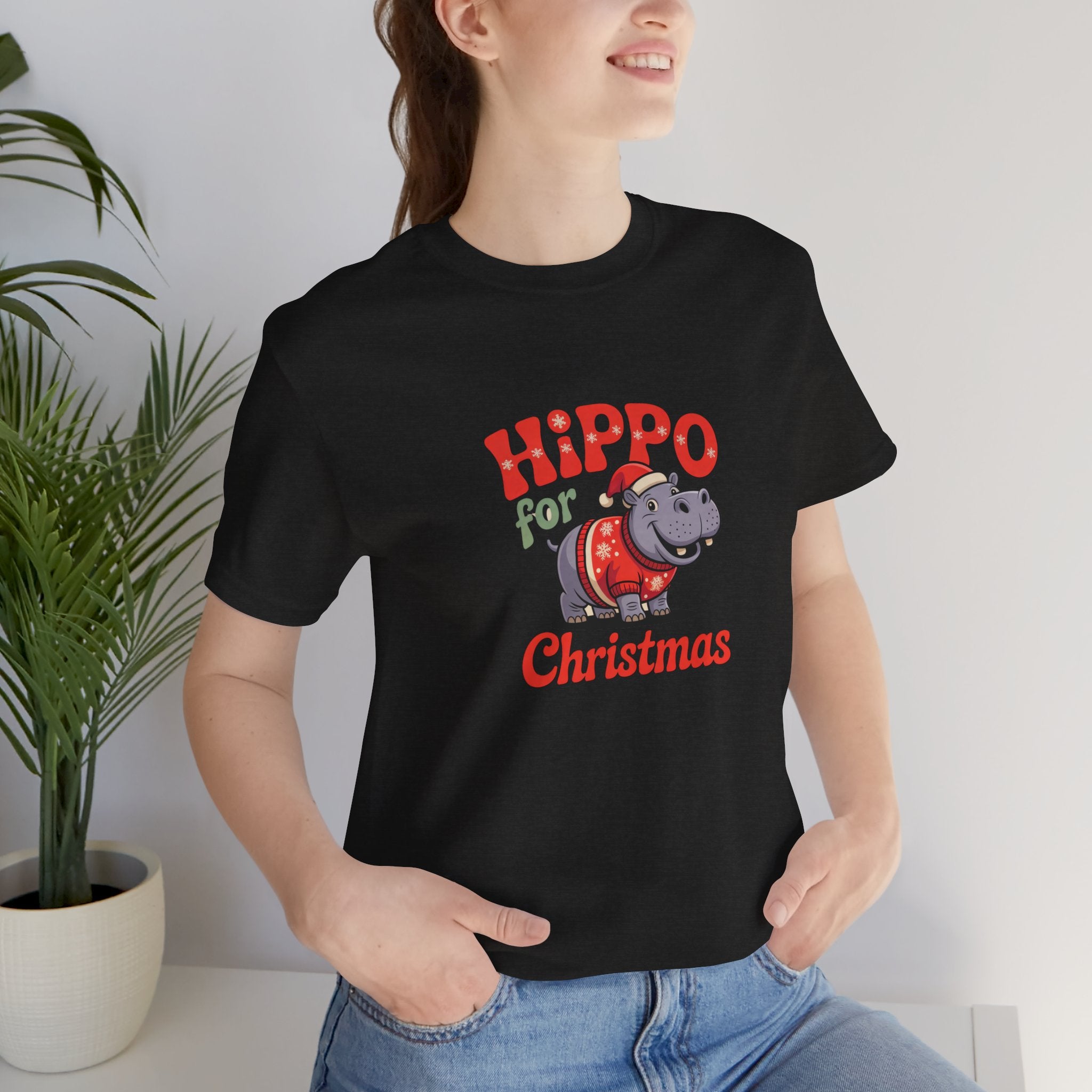 Hippo Christmas Tee, Funny Holiday T-Shirt, Cute Family Christmas Gift, Unisex Short Sleeve Shirt, Hippo for Christmas Design