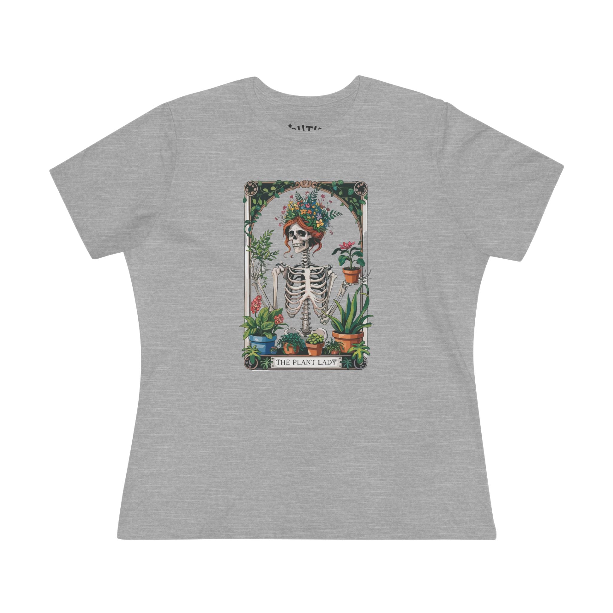 Plant Lady Floral Skeleton Tarot Card Tee, Boho Chic Women's Cotton Tee, Plant Lover T-Shirt, Gifts for Gardeners, Eco-friendly Apparel