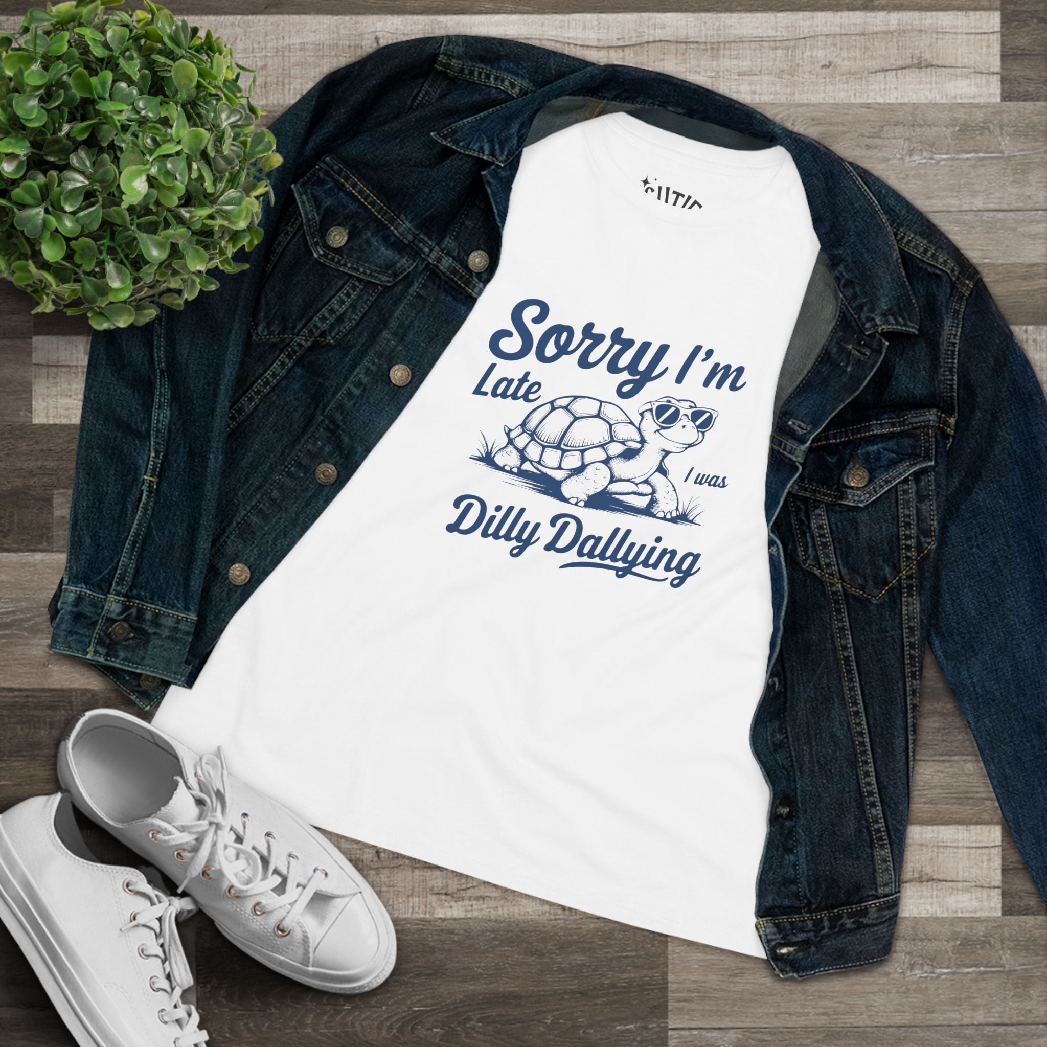 Sorry I'm Late Turtle Graphic Tee, Casual Women's Shirt, Gifts for Her, Humor Tee, Sorry I'm Late Dilly Dallying