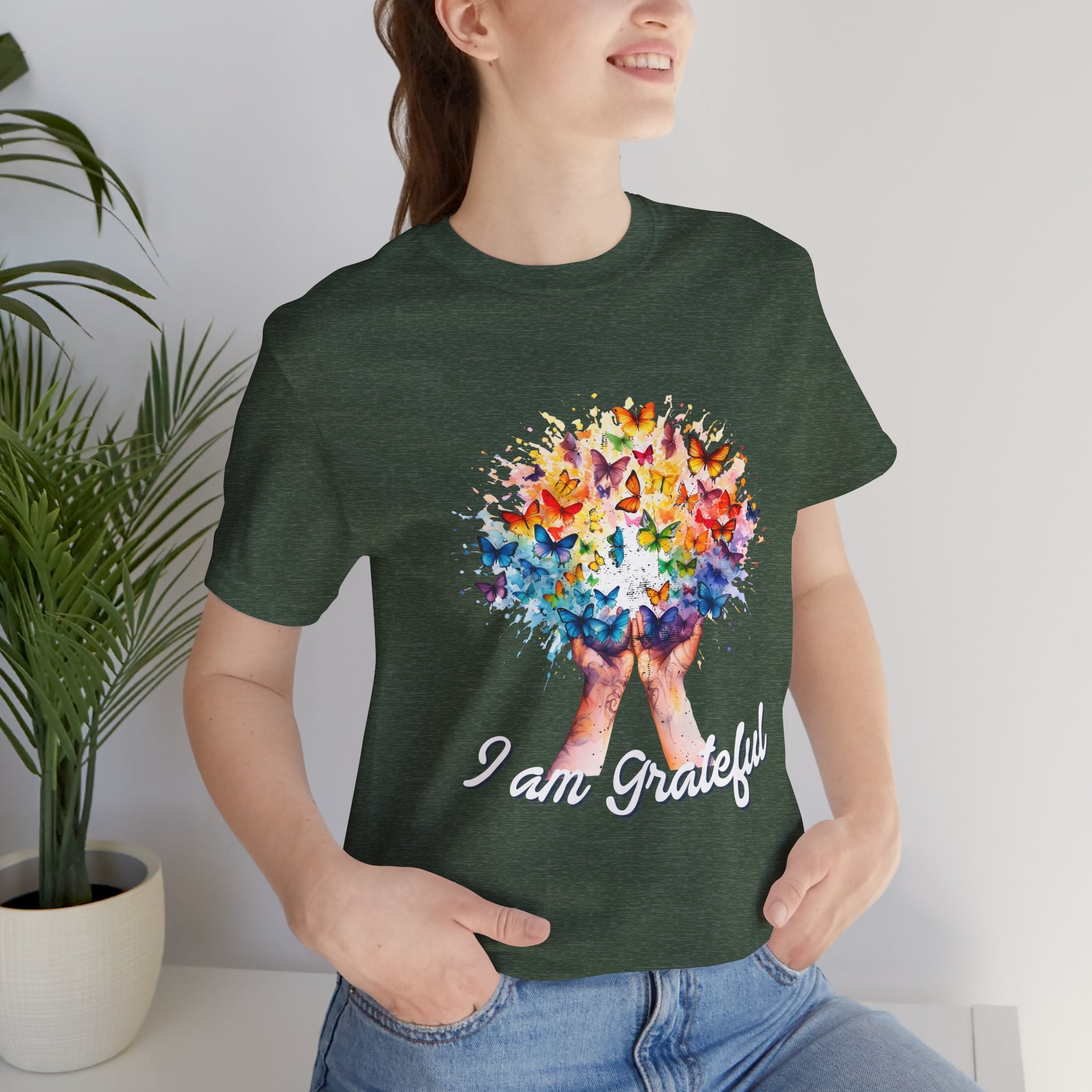 Grateful Butterfly Tee | Unisex Short Sleeve Shirt for Nature Lovers, Inspirational Gift, Comfortable Casual Wear, Eco-Friendly Fashion