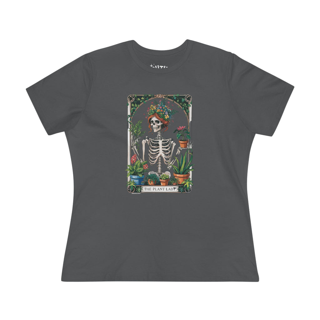 Plant Lady Floral Skeleton Tarot Card Tee, Boho Chic Women's Cotton Tee, Plant Lover T-Shirt, Gifts for Gardeners, Eco-friendly Apparel
