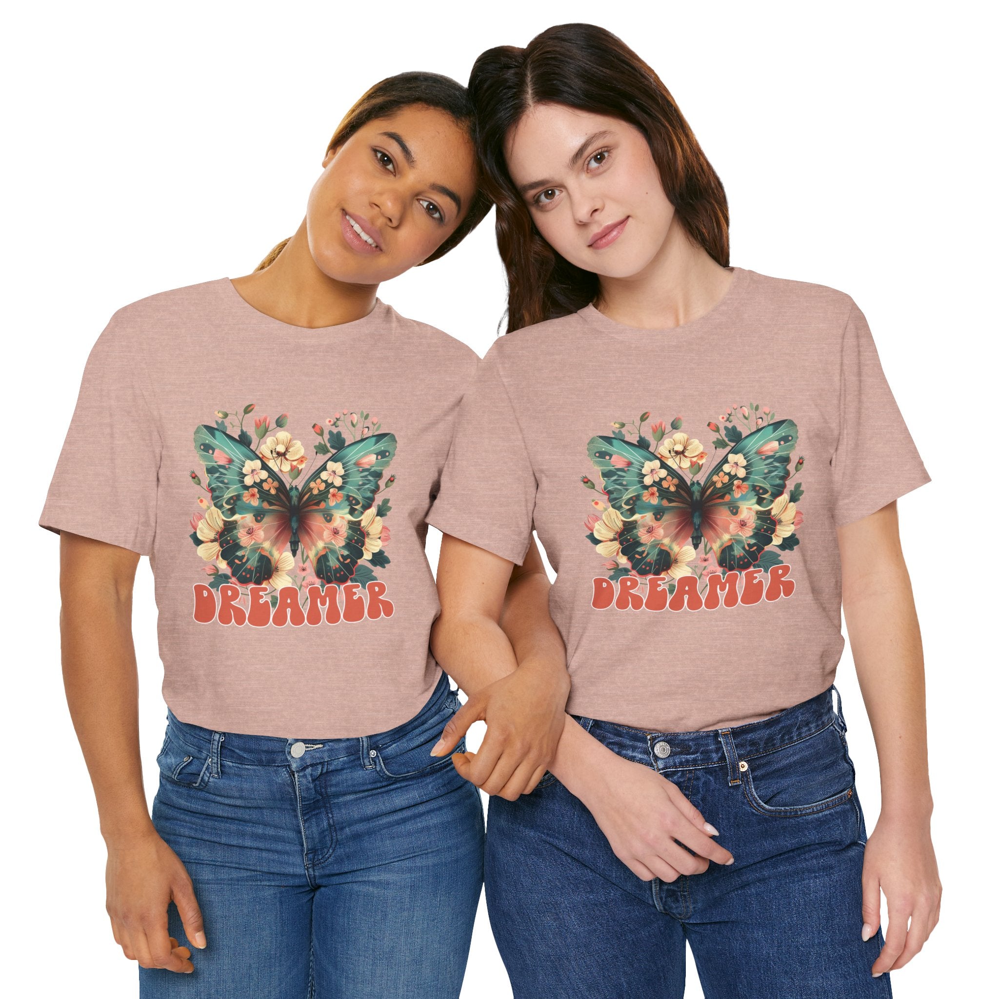 Dreamer Butterfly Unisex Tee, Bohemian Style Shirt, Floral Graphic T-Shirt, Gift for Nature Lovers, Spring Fashion Must-Have