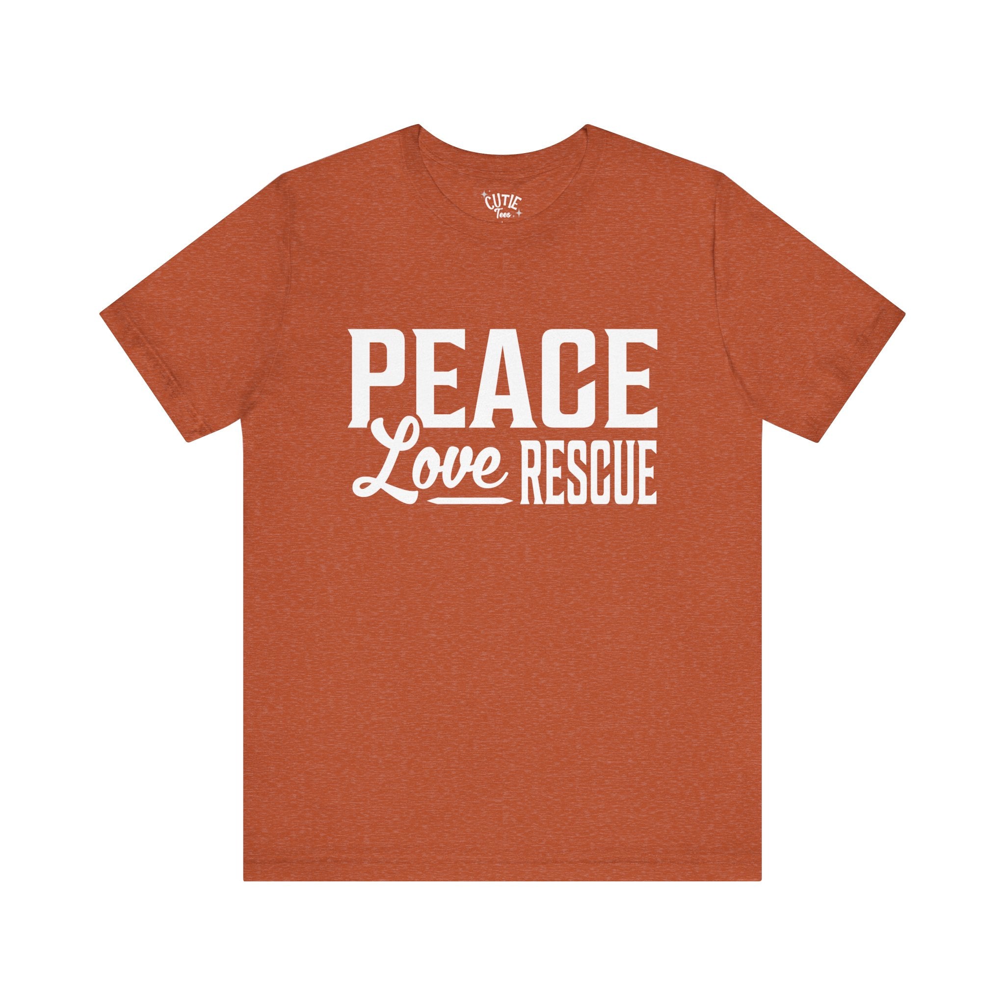Peace Love Rescue Tee - Unisex Short Sleeve Shirt for Animal Lovers, Gifts for Volunteers, Casual Wear, Earth Day, Fundraisers