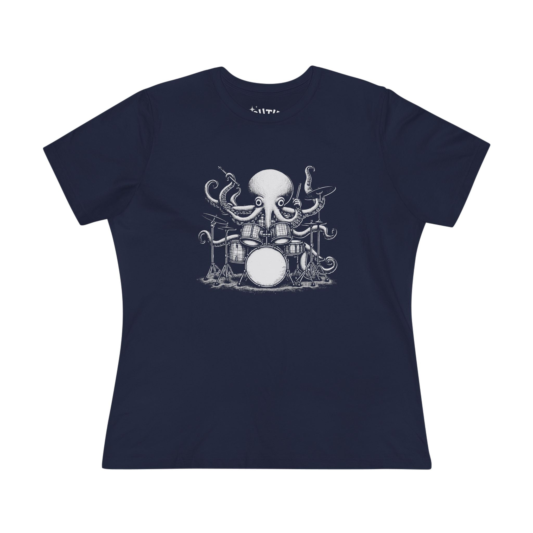 Octopus Drummer Women's Cotton Tee - Music Lover Whimsical Tee