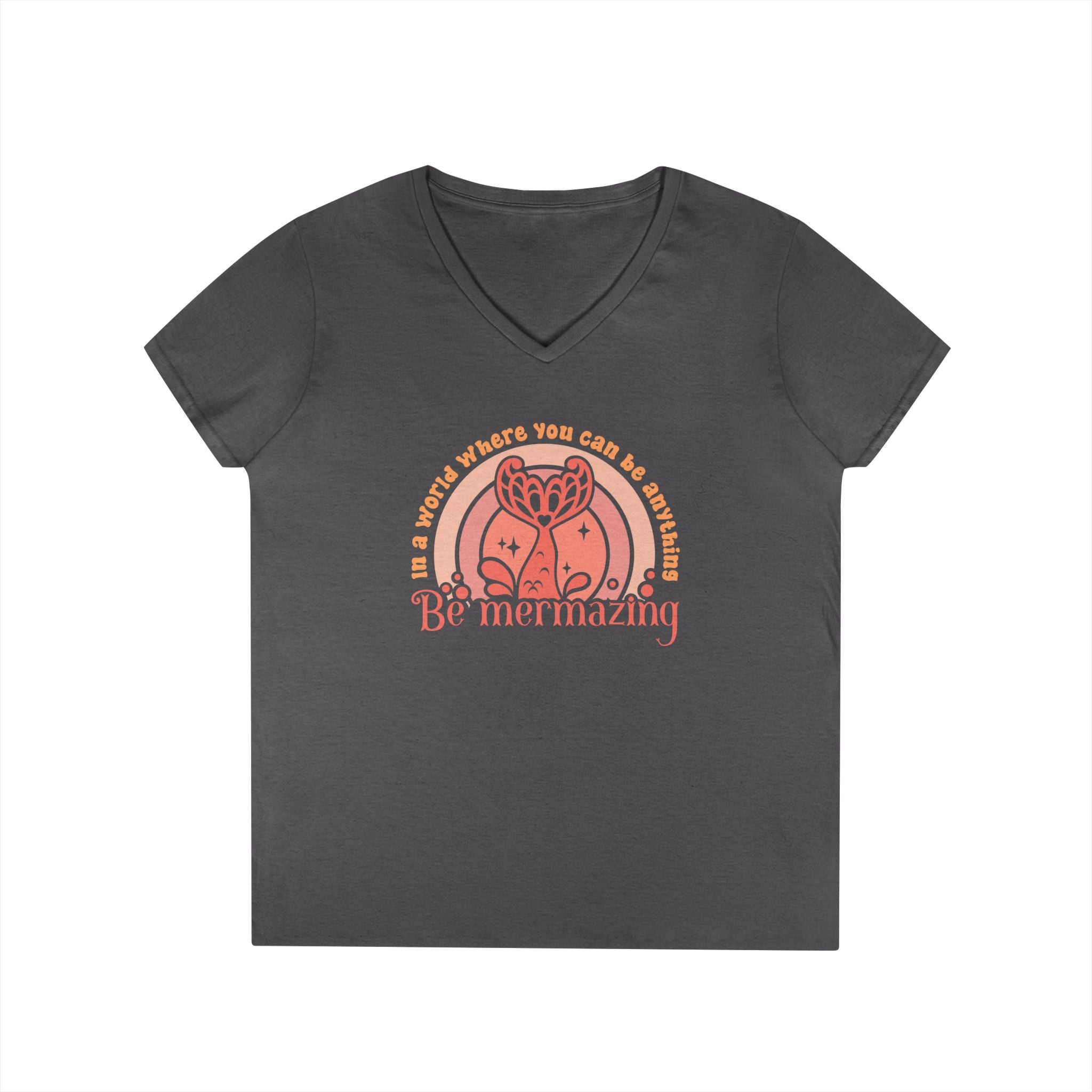 Mermaid Themed Ladies' V-Neck T-Shirt - Be Mermazing Inspirational Top, Casual Wear, Gift for Mermaid Lovers, Summer Fashion, Motivational Tee