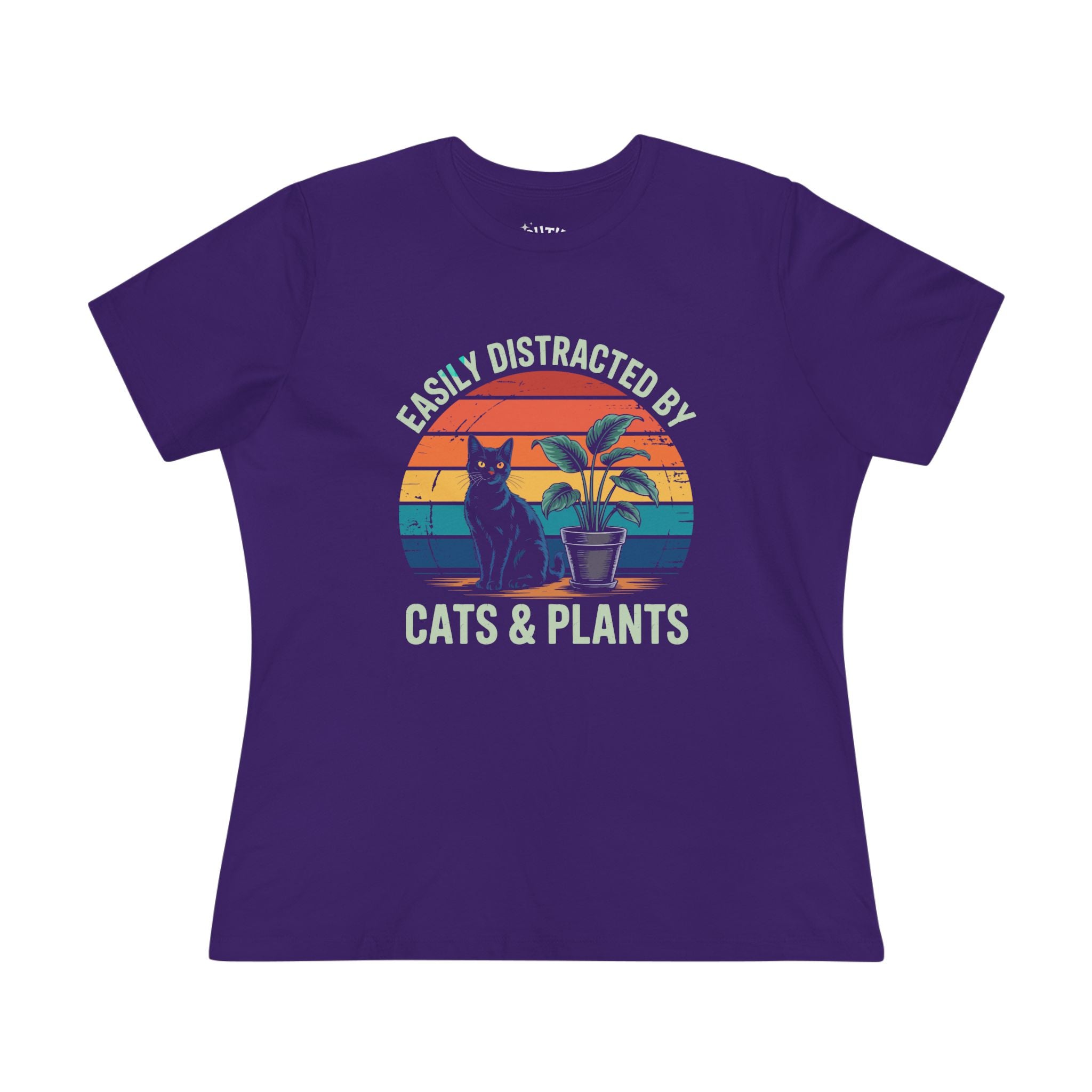 Easily Distracted by Cats & Plants Women's Cotton Tee, Funny Cat Lover Tee, Gift for Plant Parents, Cute Casual Shirt, Perfect for Birthdays