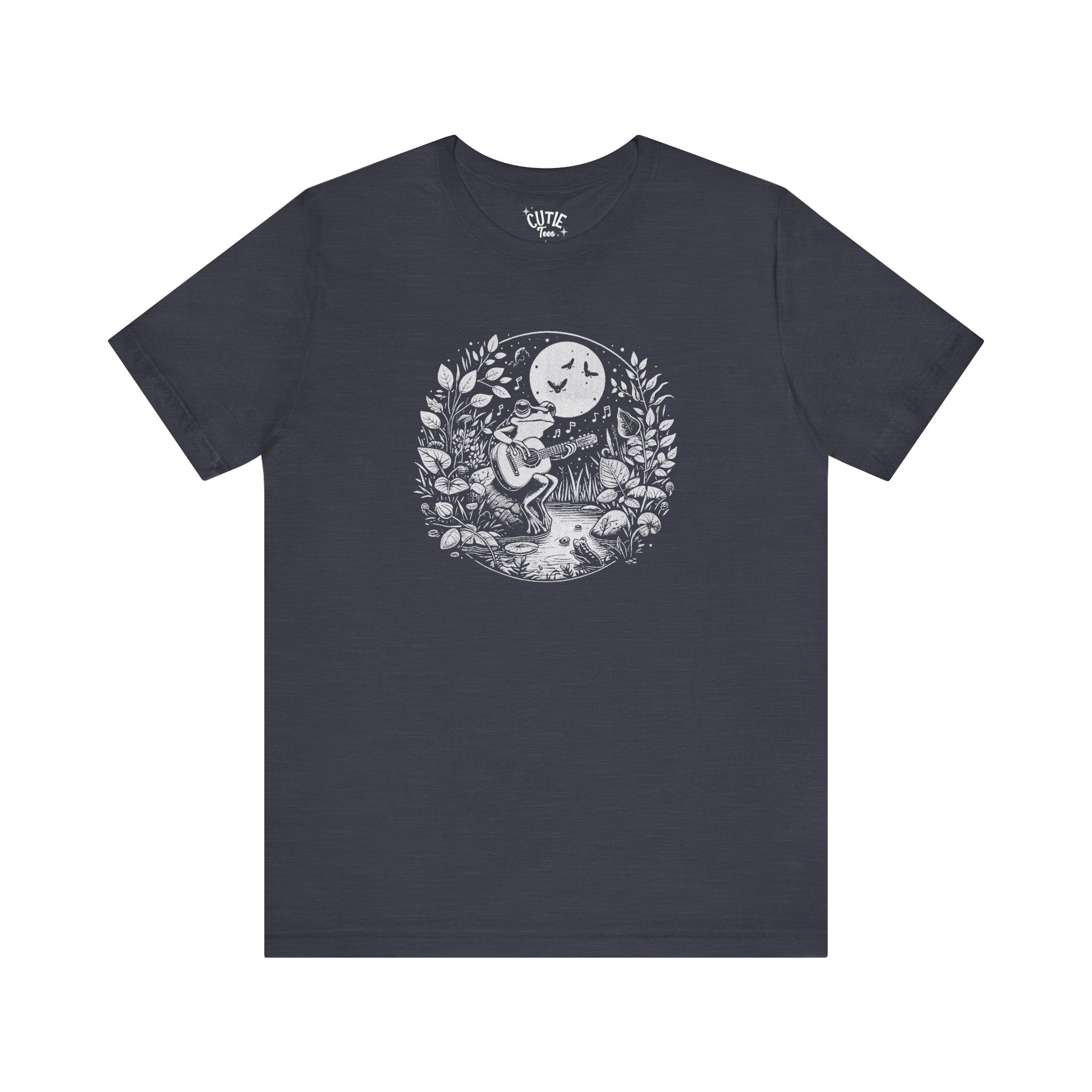Frog with Guitar Nature Graphic Tee, Unisex Outdoor Shirt, Casual Wear, Gift for Nature Lovers, Music Theme Apparel, Bohemian Style Clothing